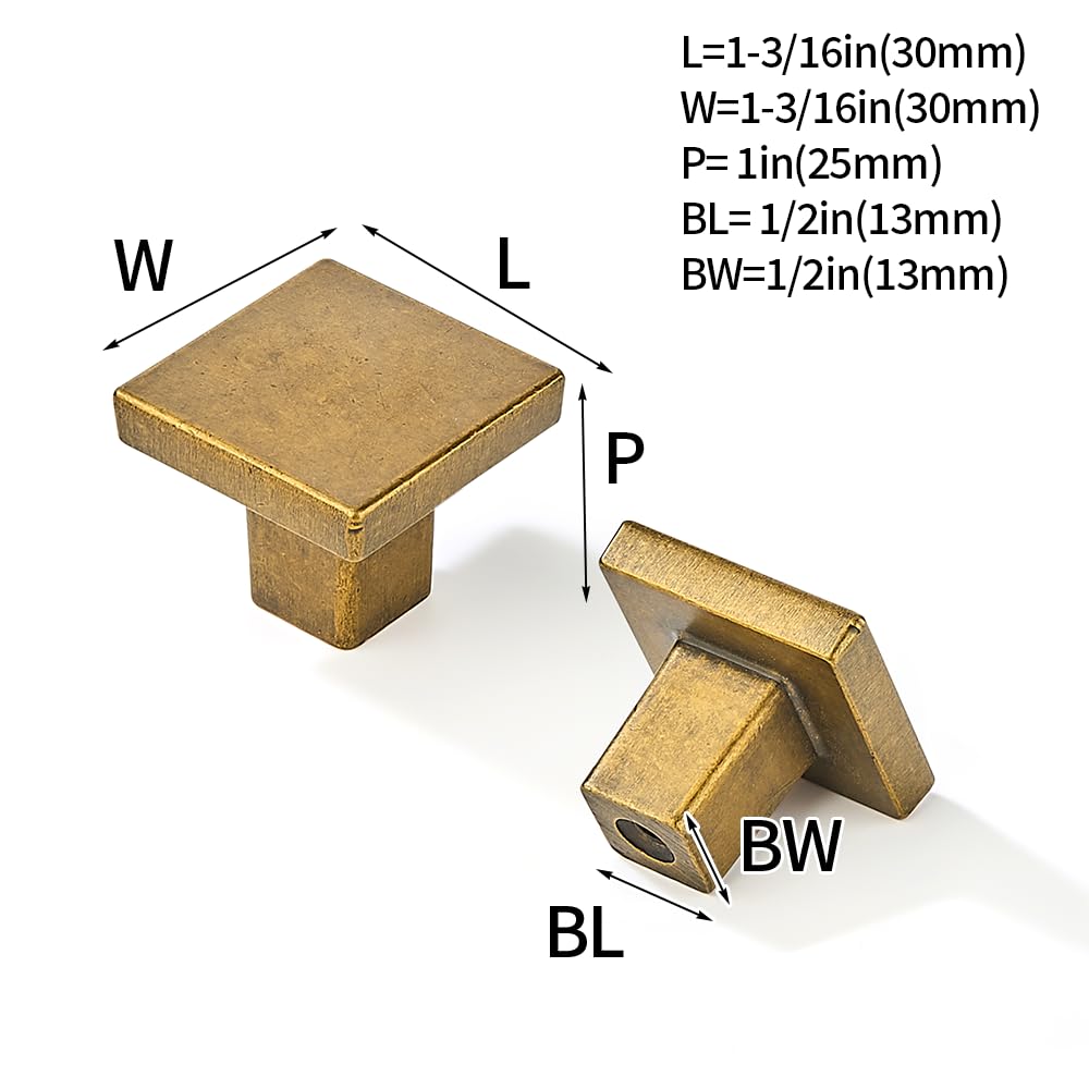 KHTUMEWARE-295 Square Knob, Antique English Brass, 1-3/16 in (30 mm), 10-Pack in Antique English Brass — KHTUMEWARE