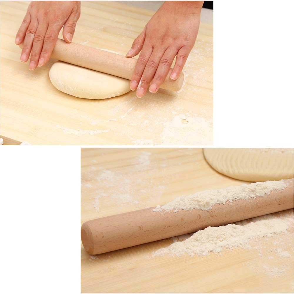 Rodillo de madera de haya,Rodillo macizo, Rodillo de amasar de madera maciza de primera calidad for hornear y hacer masa, ideal for fondant, galletas, pasteles y fideos, 30 cm de largo, 3,5 cm de diám