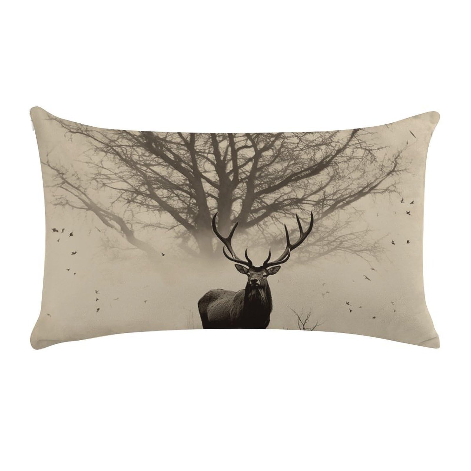 Abstract Tree Elk Picture Pillow Cases for Sofa, Super Soft Plush Pillow Cover with Zipper, Luxury Cozy Pillow Shams for All Seasons, Lightweight Pillowcases for Bedroom, 12" X 20"