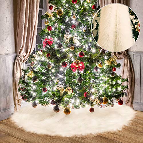 Tatuo White Faux Fur Christmas Tree Skirt Snow Tree Skirts for Christmas Holiday Decorations (31.2 inch)