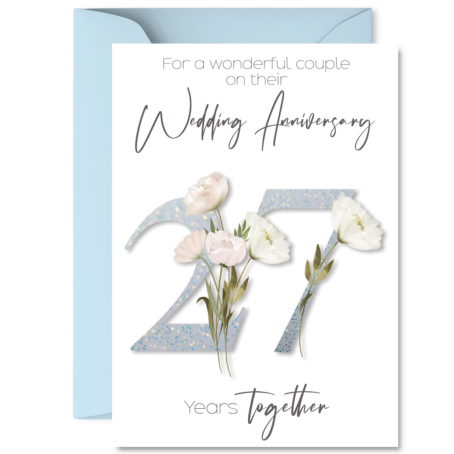 27th Anniversary Card for Women and Men, Fancy Floral Flowers