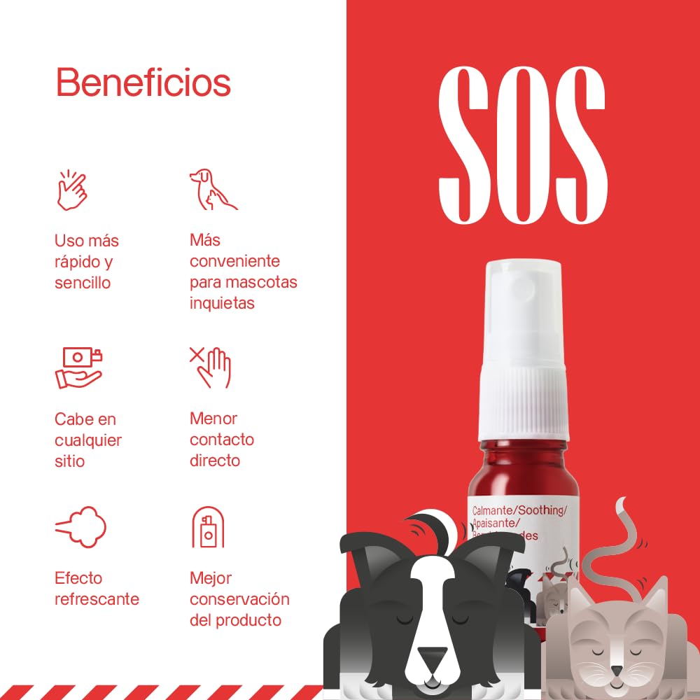 SOS Spray 10ml VOTUM - Tranquilizante para Perros y Gatos, Uso Diario Calmante Perros Vegano Antiestrés Tranquilizante para Gatos Natural Anti Estrés Perro y Calmante Gatos