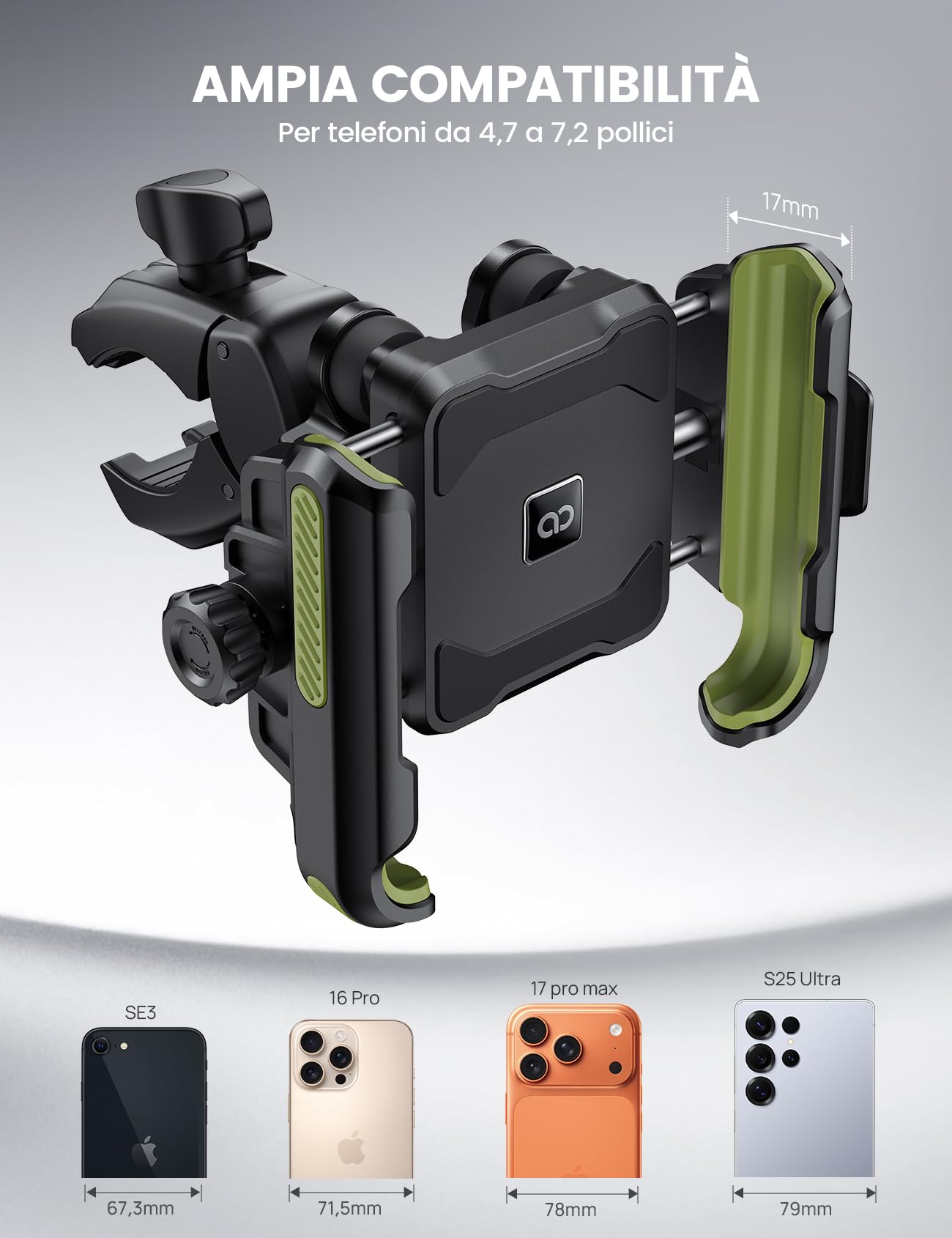 Lamicall Supporto Telefono Moto, Porta Telefono Bicicletta – [Non Copre Fotocamera] [Doppio Ammortizzatore] 1S Sblocco, 360° Rotazione, Porta Cellulare Manubrio per iPhone e Altri Smartphone de 6-7,2"