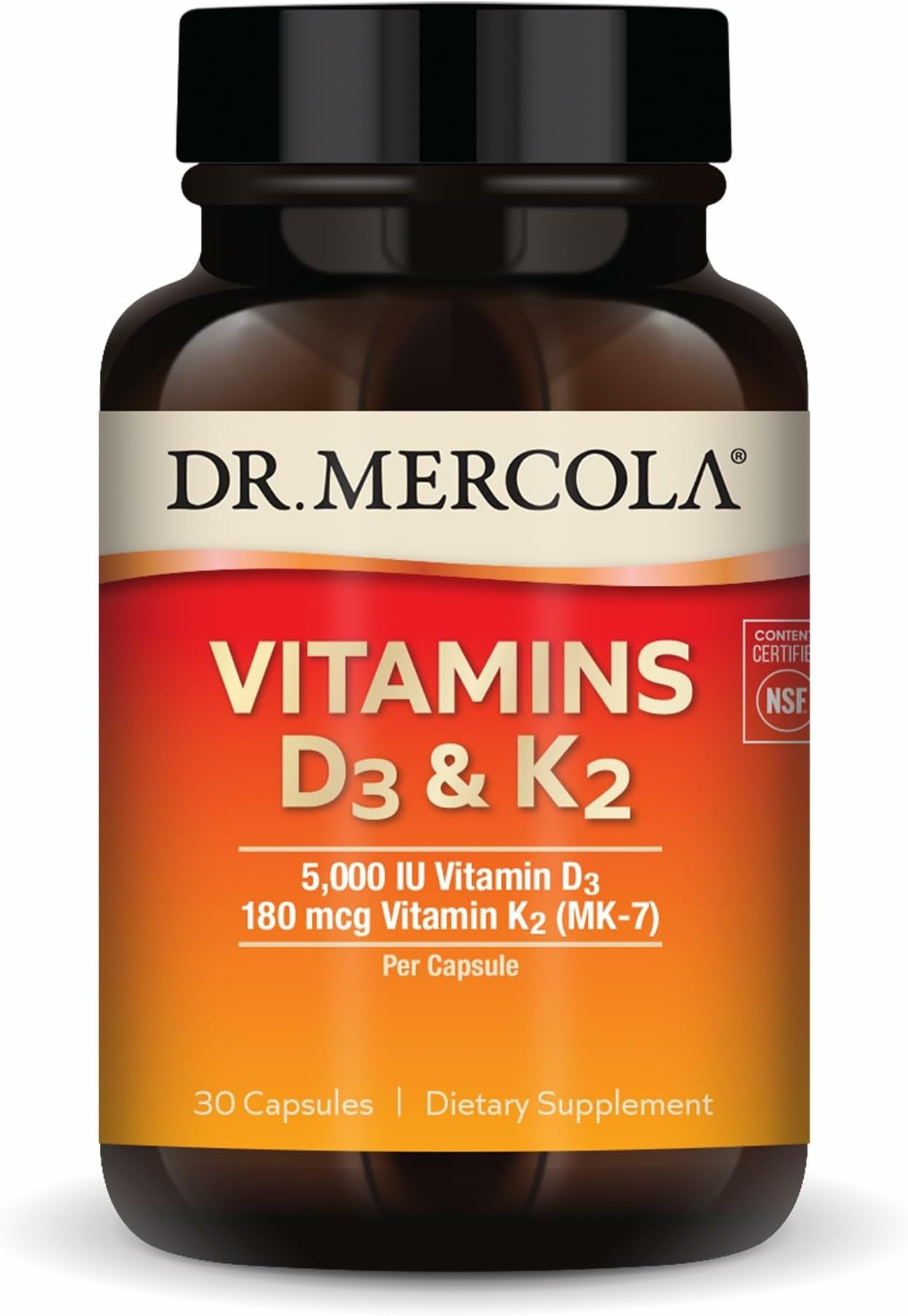 Dr. MercolaVitamins D3 & K2, 30 Servings (30 Capsules), Dietary Supplement, Supports Immune Health, Non GMO, NSF Certified