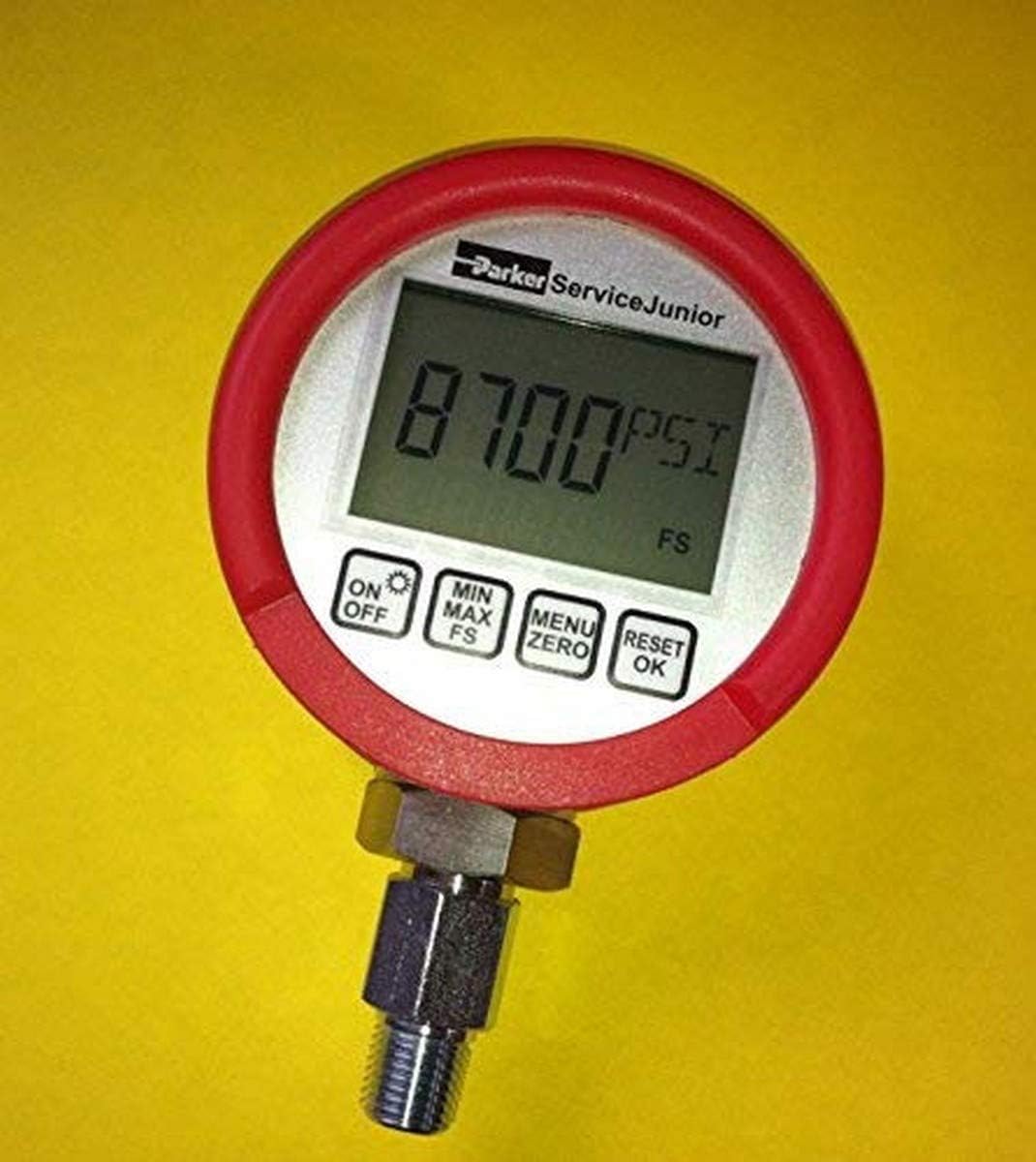SCJR-8700-4MP Sensocontro Servicejunior Digital Pressure Gauge with 1/4 Inch NPT Port, 0 to 8700 Psi Measuring Range, 17,400 Psi Overload Pressure, 1 Psi Reso,Red