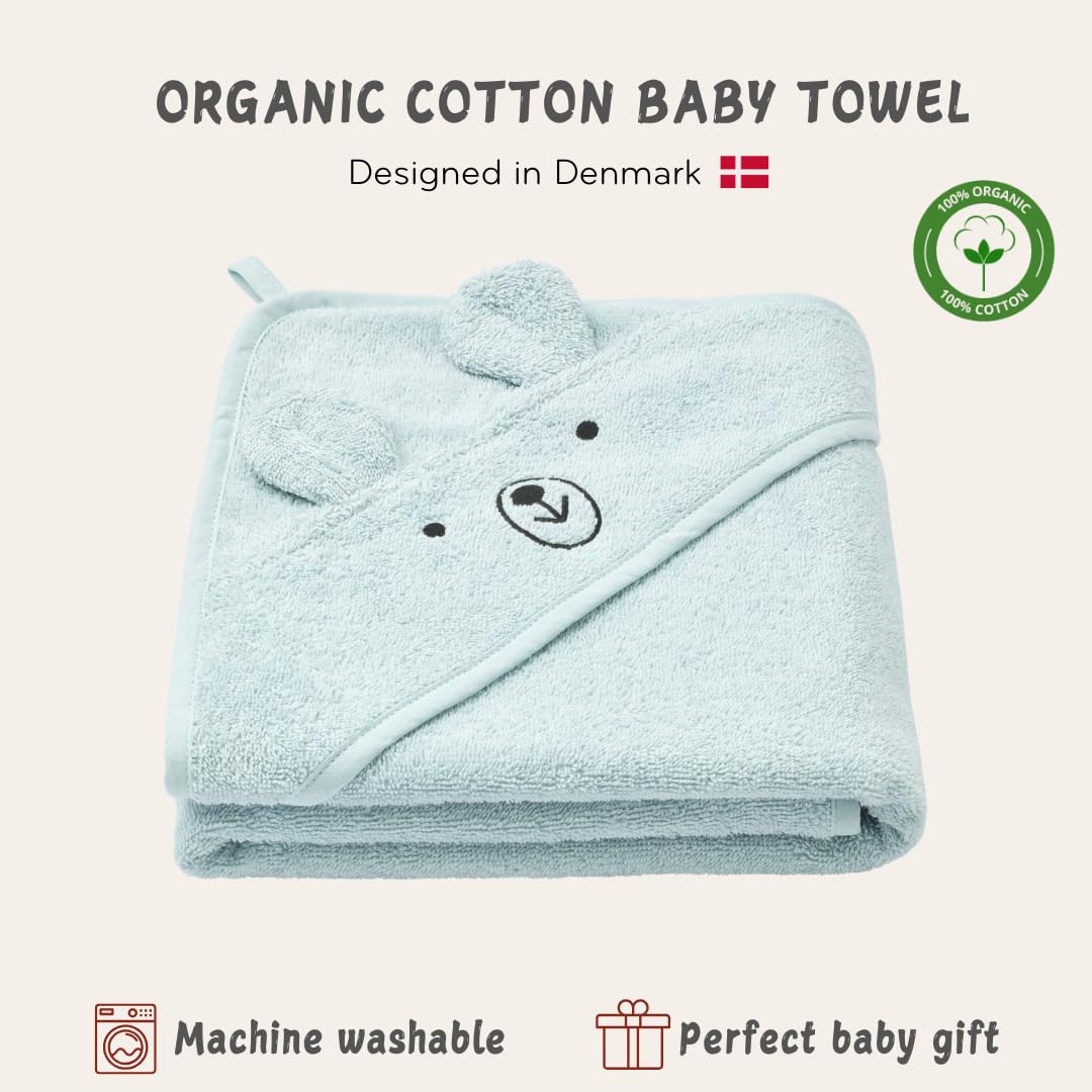 Asciugamano con cappuccio per bambini, in cotone biologico, asciugamani per neonati, asciugamani da bagno per neonati, 81,3 x 81,3 cm, asciugamani super morbidi e assorbenti per neonati (orso, azzurro