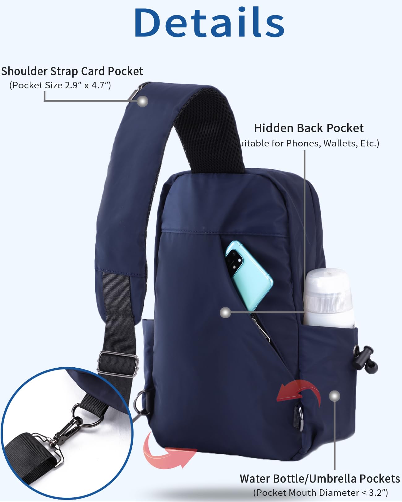 Seoky Rop Mochila bandolera para hombre y mujer, ligera, resistente al agua, para viajes, Azul, S, Mochilas Sling