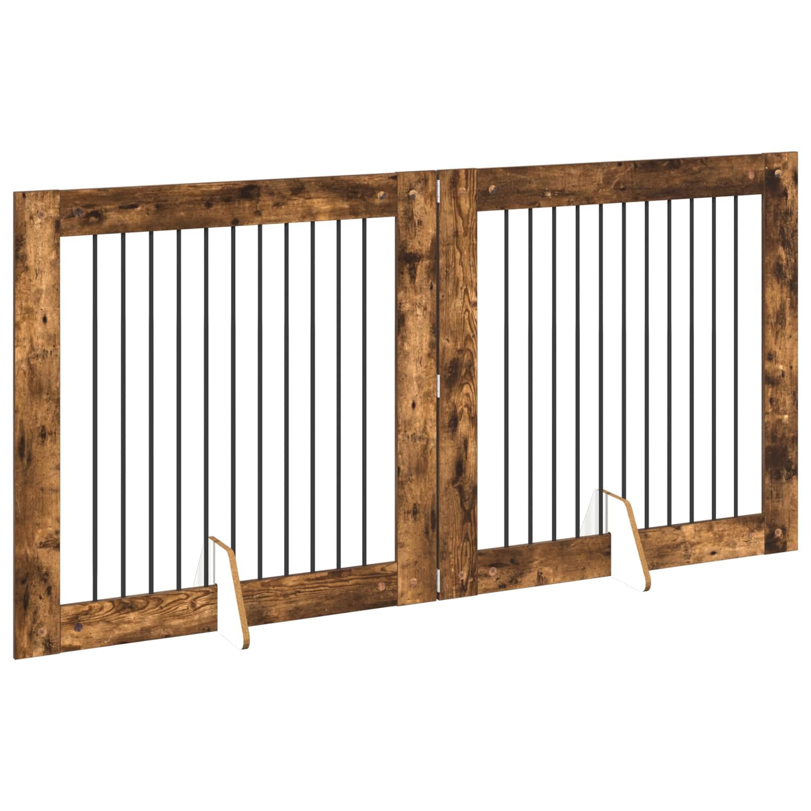 Perrera plegable de metal con soporte, 2 piezas de roble ahumado, protección de seguridad para cachorros y animales pequeños