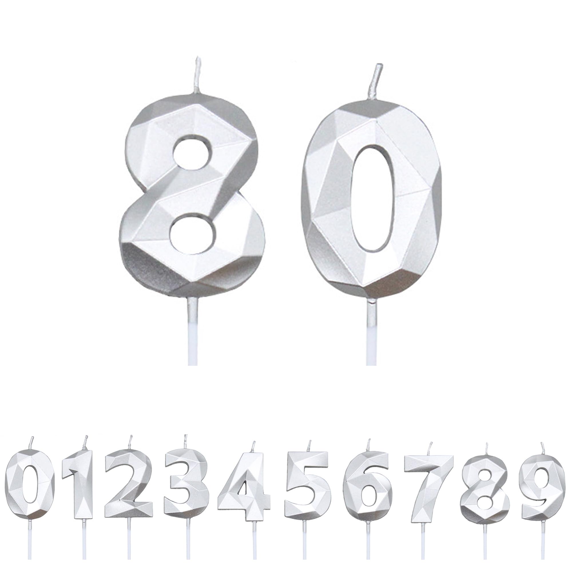 Fuzvol Silver Birthday Cake Candles, Number 80 Candle,Cake Topper Decorations