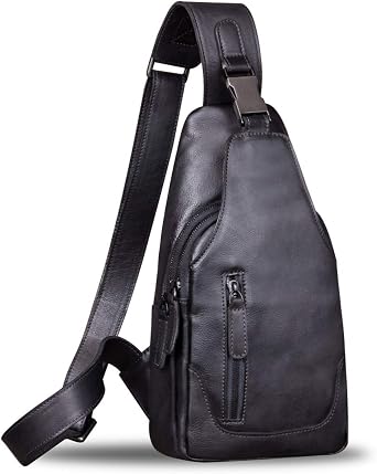 IVTG Genuine Leather Sling Bag for Men and Women Chest Shoulder Crossbody Hiking Backpack Vintage Handmade Daypack
