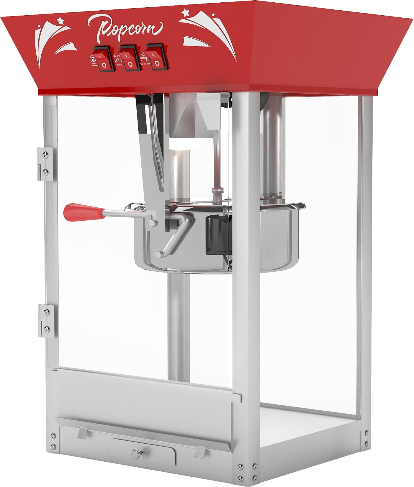 Popcom Machine with Cart Wheels Popcorn Maker with Stainless Steel Kettle Popcom Popper for Home, Theater, Parties (Red, 14OZ)