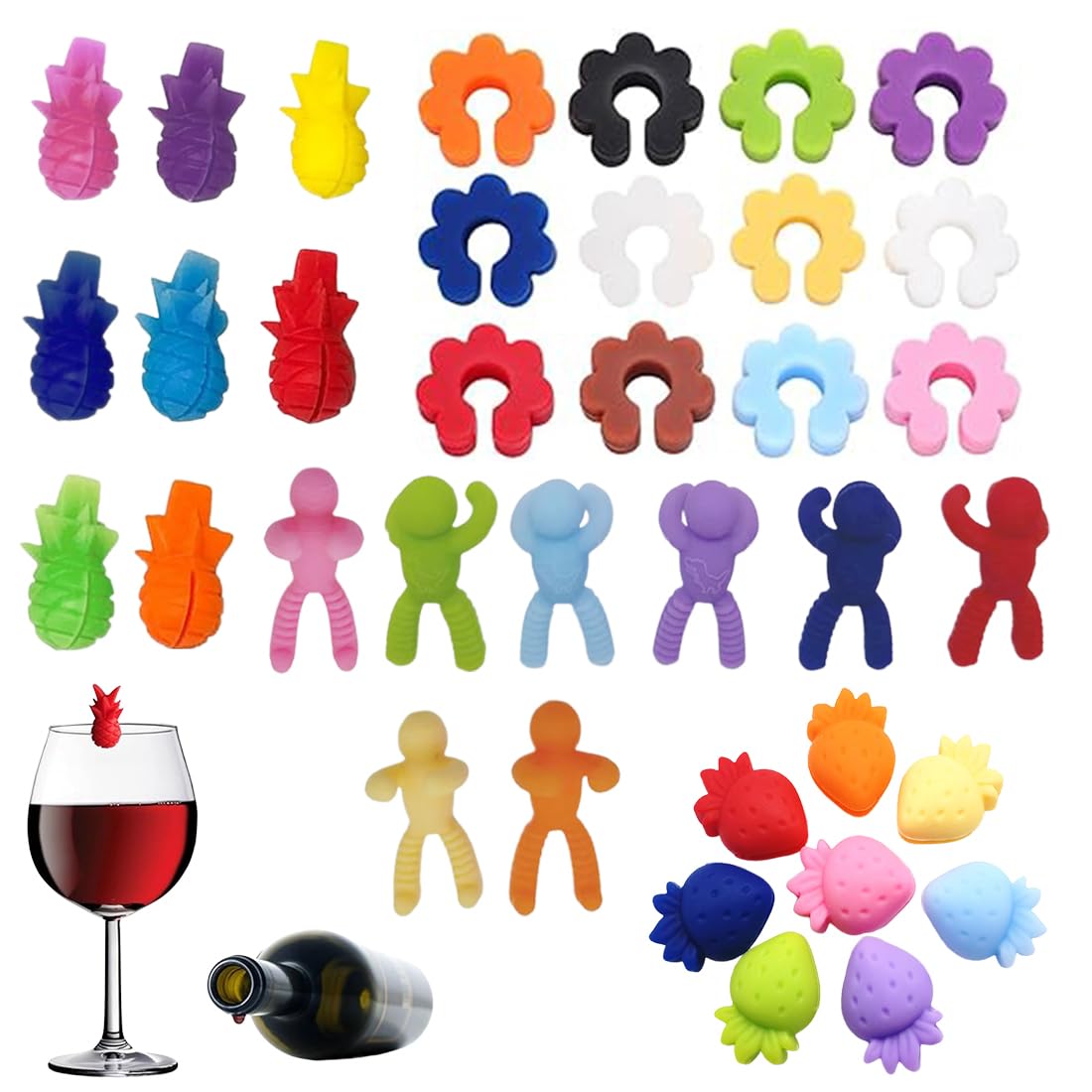 Zasvec Segnabicchieri 24 Pezzi Segna Bicchieri Colorati Segnabicchieri in Silicone Vino Anelli