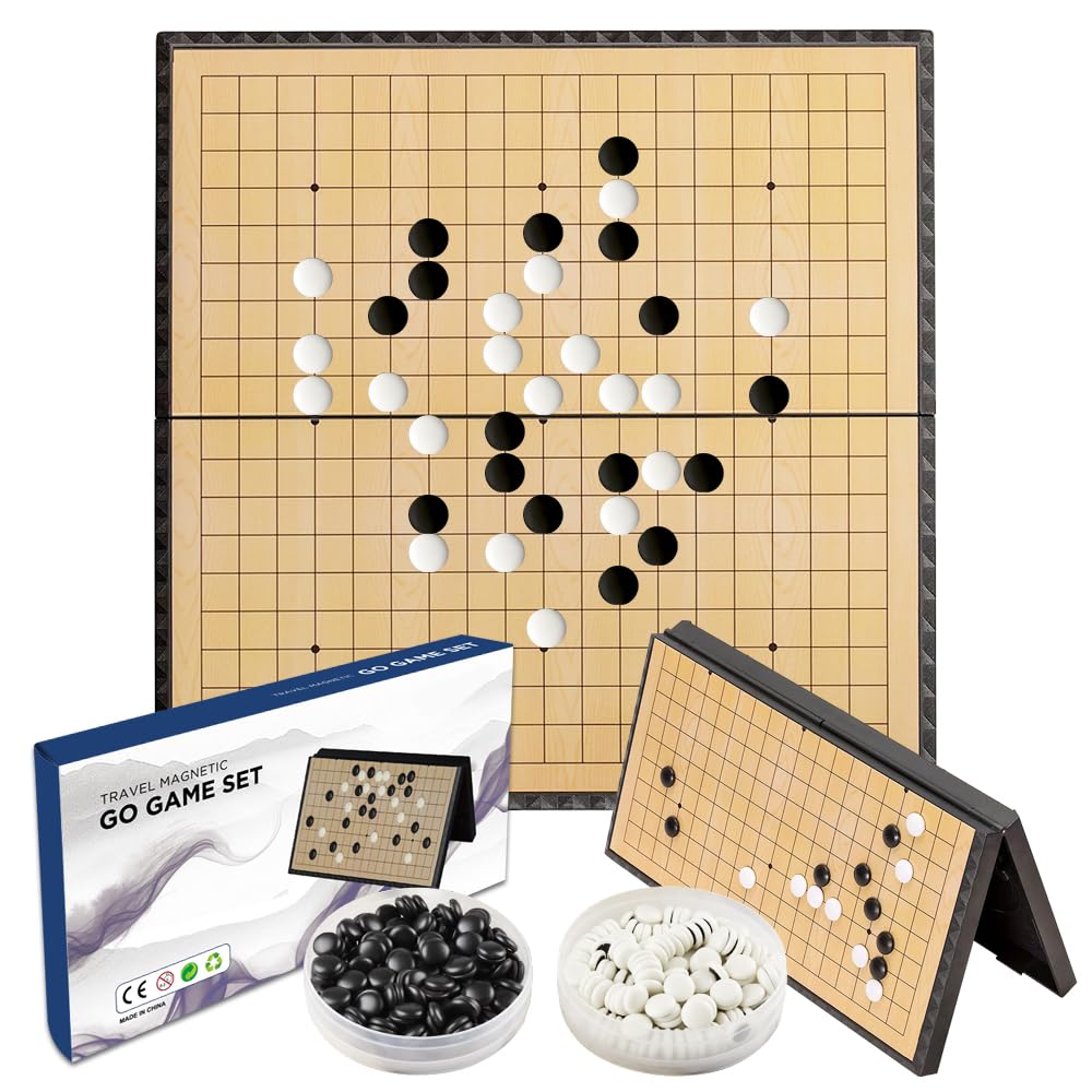 ALANGDUO Magnetic Go Game Set 19x19 Chinese Chess Set (15-Inch) Portable with Magnetic Plastic Stones Portable and Travel Ready Set （Extra Large 38x38cm）