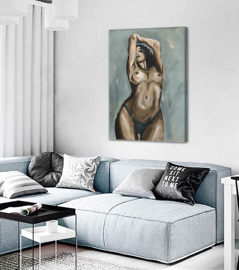 Yeesjoee Sexy Woman Canvas Wall Art Black and White Sexy Art Wall Decor Nude Art Painting Print for Living Room Bedroom Ready to Hang, 24 x 36inch
