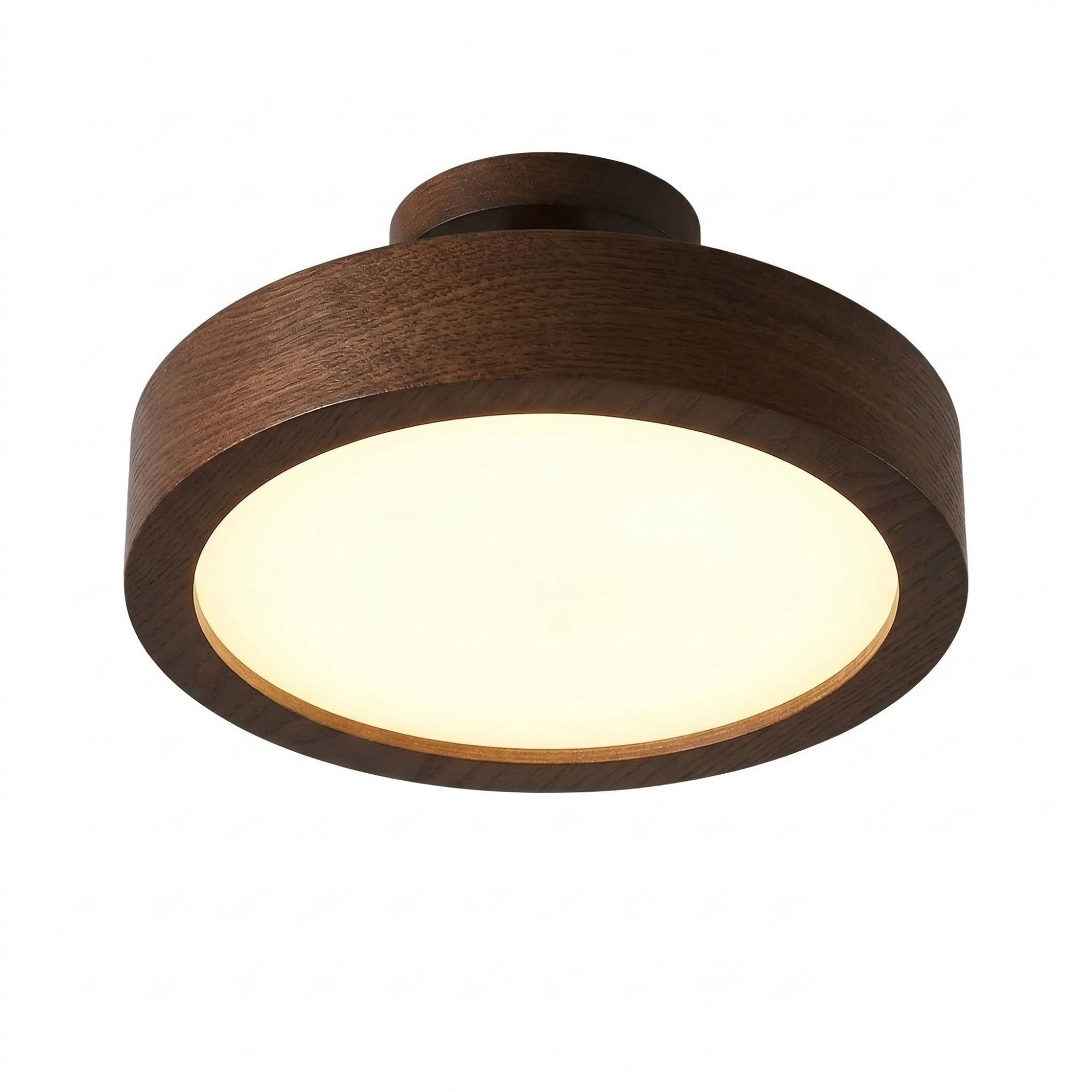 NHPJFDC Natural Wood Flush Mount Ceiling Light, Round Bedroom Ceiling Lamp with Acrylic Shade, Low Profile Fixture for Hallway, Entryway, Cloakroom, Balcony, Apartment Foyer Residential(Brown)