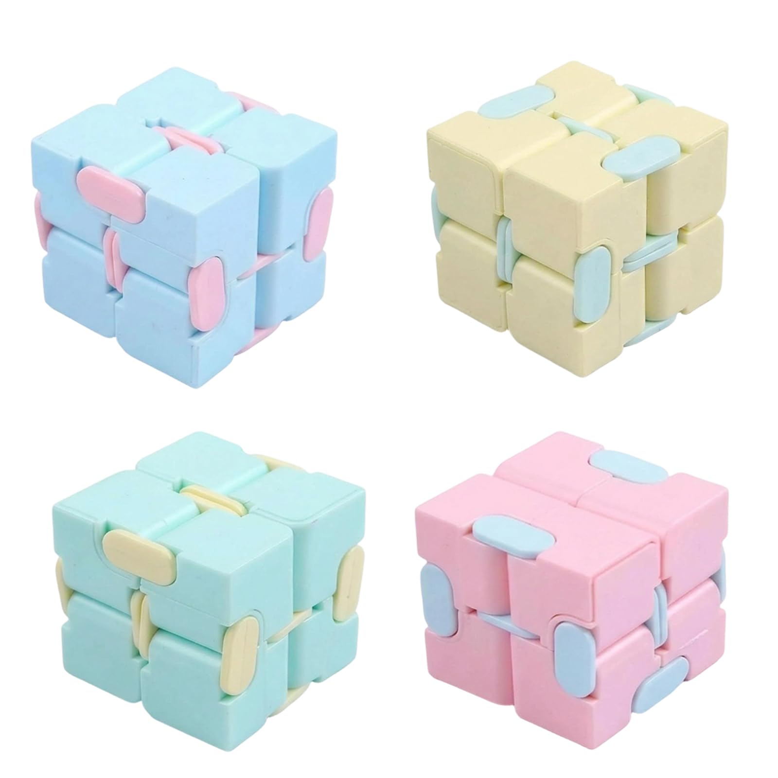 4 PcsInfinity Cube, Fidget Cubes, Creative Fidget Stress Relief Toy for Office Work and Classroom Focus, Pink Blue Yellow Green Sensory Cubes