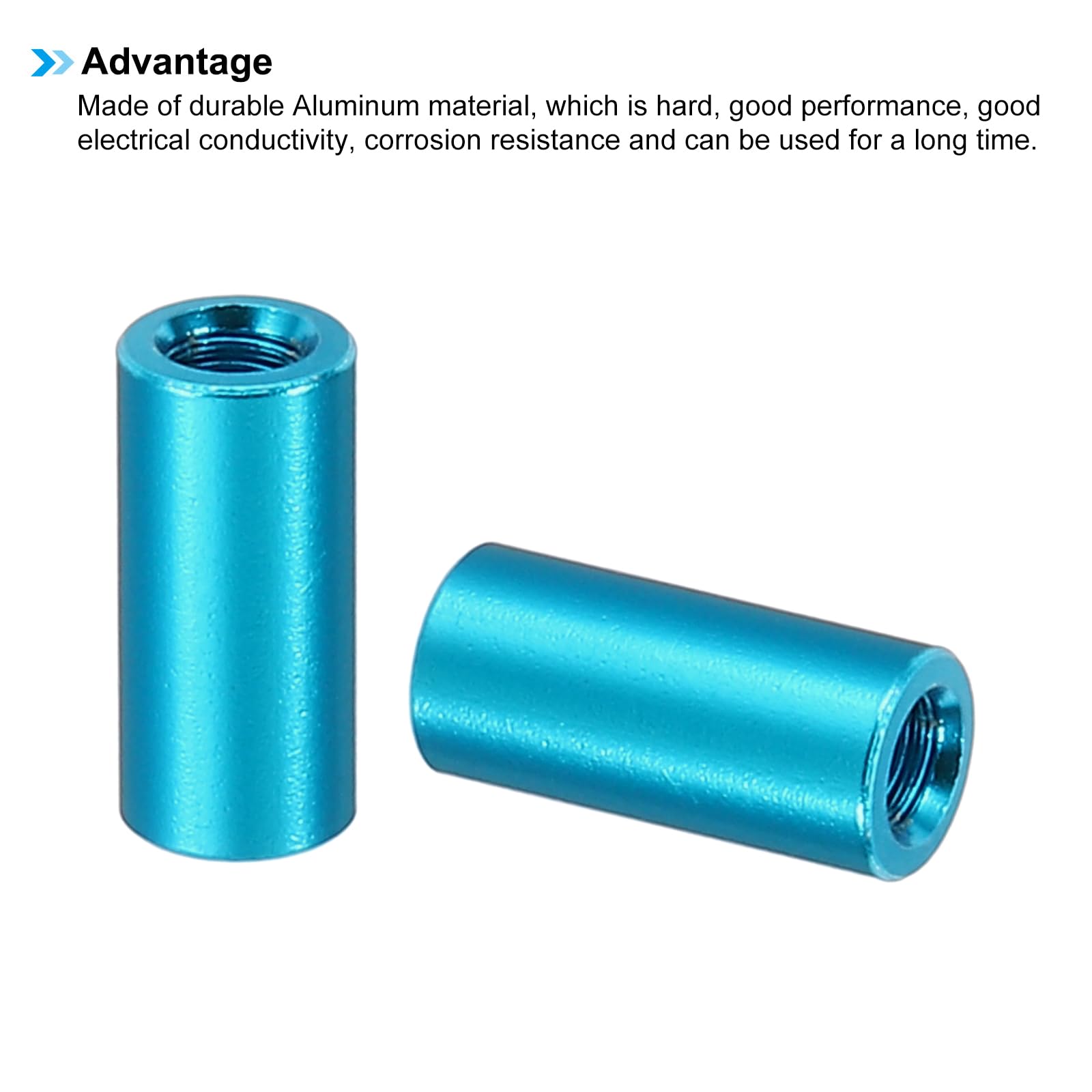 PATIKIL 12pcs M3 Metal Threaded Standoff Spacer Nuts, Round Aluminum Spacers Female Coupling Screws, 1/8" ID x 3/16" OD, Blue, (10mm L) - Image 4