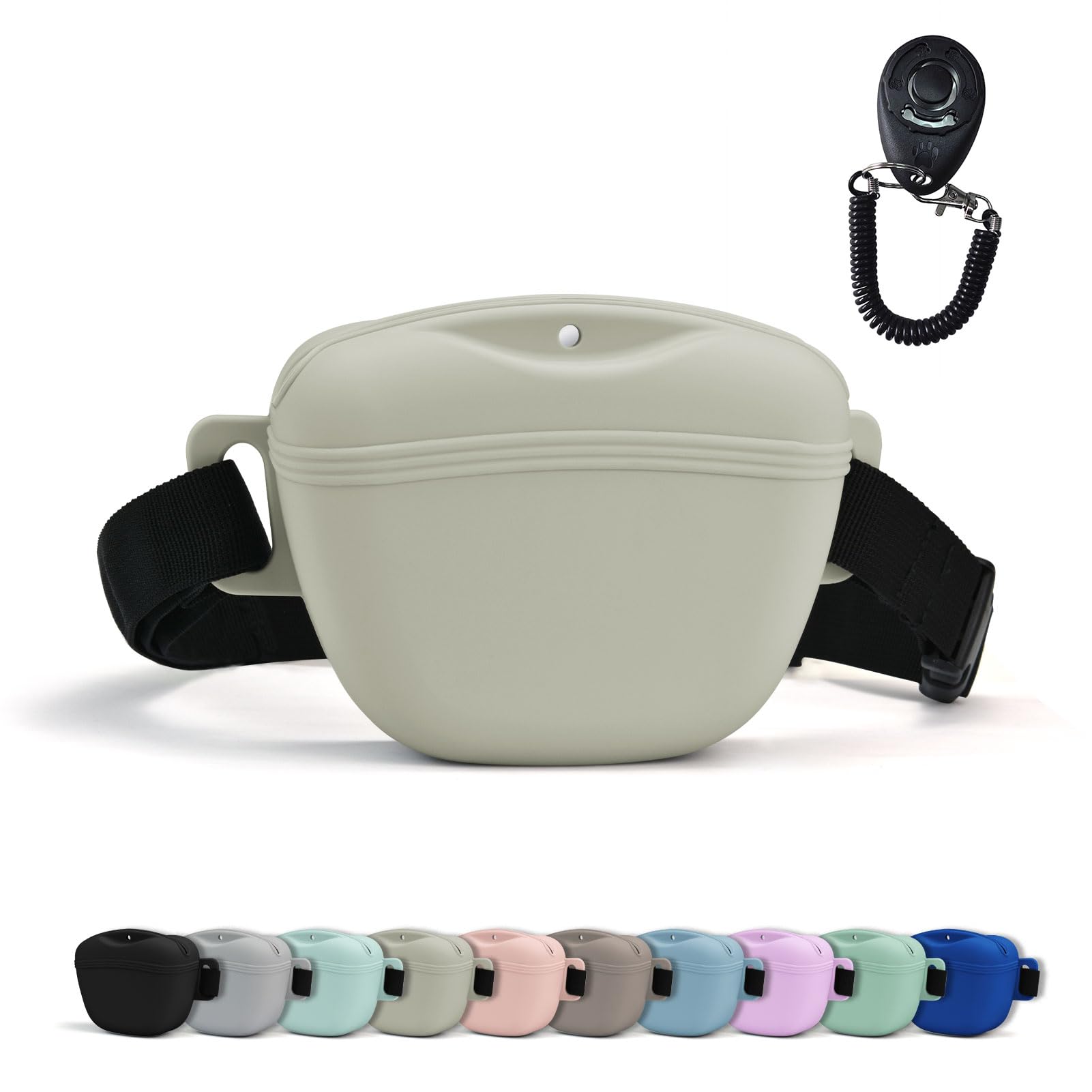 AUDWUD Upgraded Version of Silicone Treat Bag,Thicker and Stronger,Tighter Sealing;Comes with a Belt for Convenient Wearing;also Includes a Training Clicker for Easy Dog Training