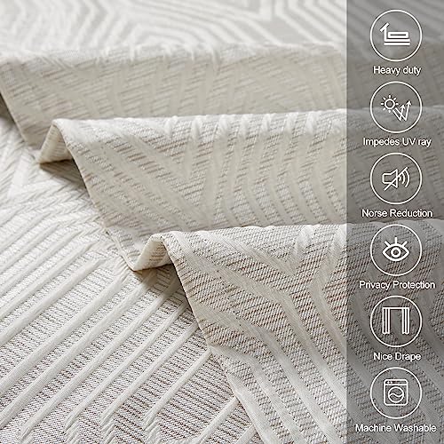 Beige and Silvery 100% Blackout Jacquard Geometric Pattern Curtains,52 Inch Wide 84 Inches Long 2 Panels, Thermal Insulated Noise Reducing Anti-Rust Grommet Drapes for Bedroom Living Room, Cream - Image 5