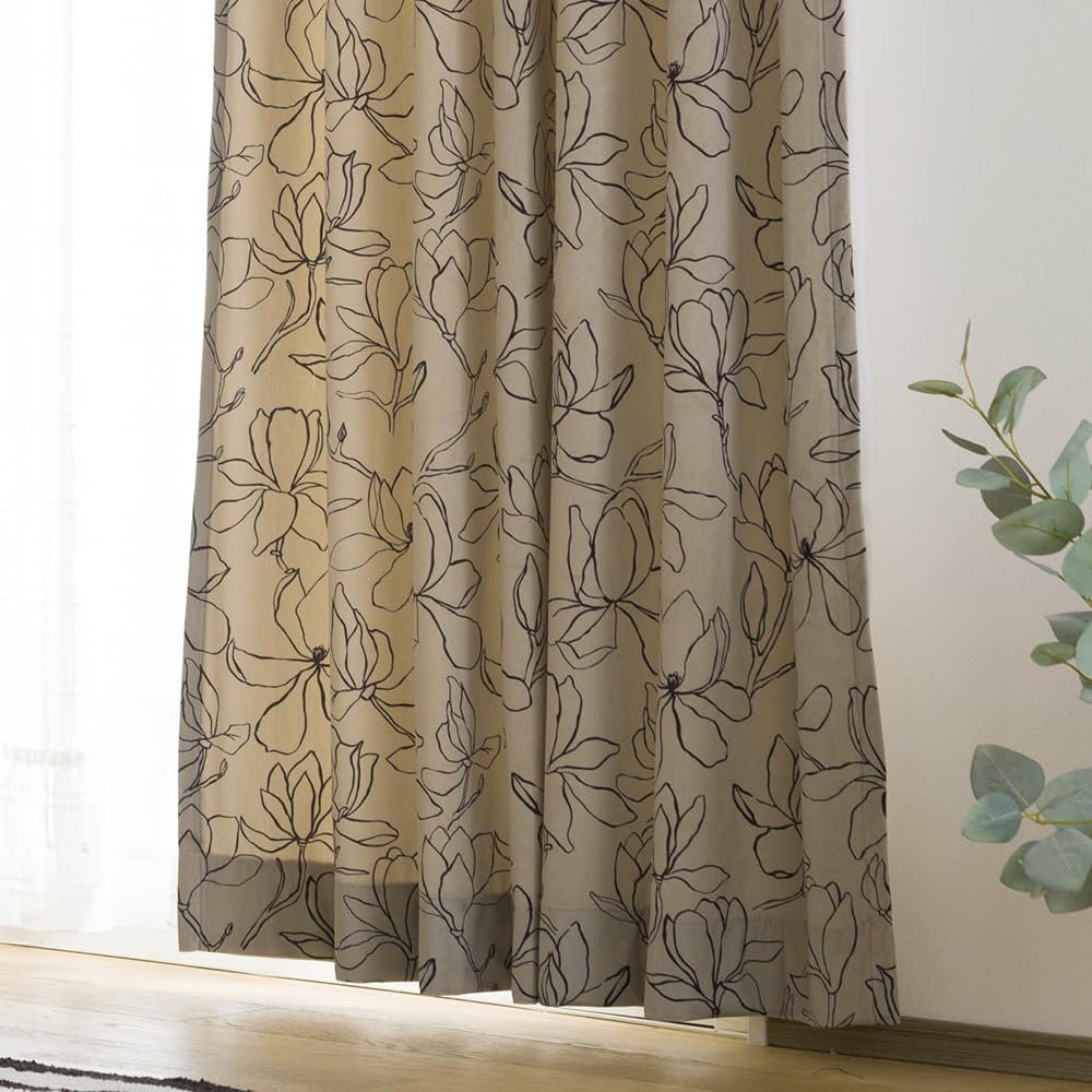 Amazon｜TOMOYASU ベロア 花柄 カーテン ユラン 【VH9002】 □ベージュ