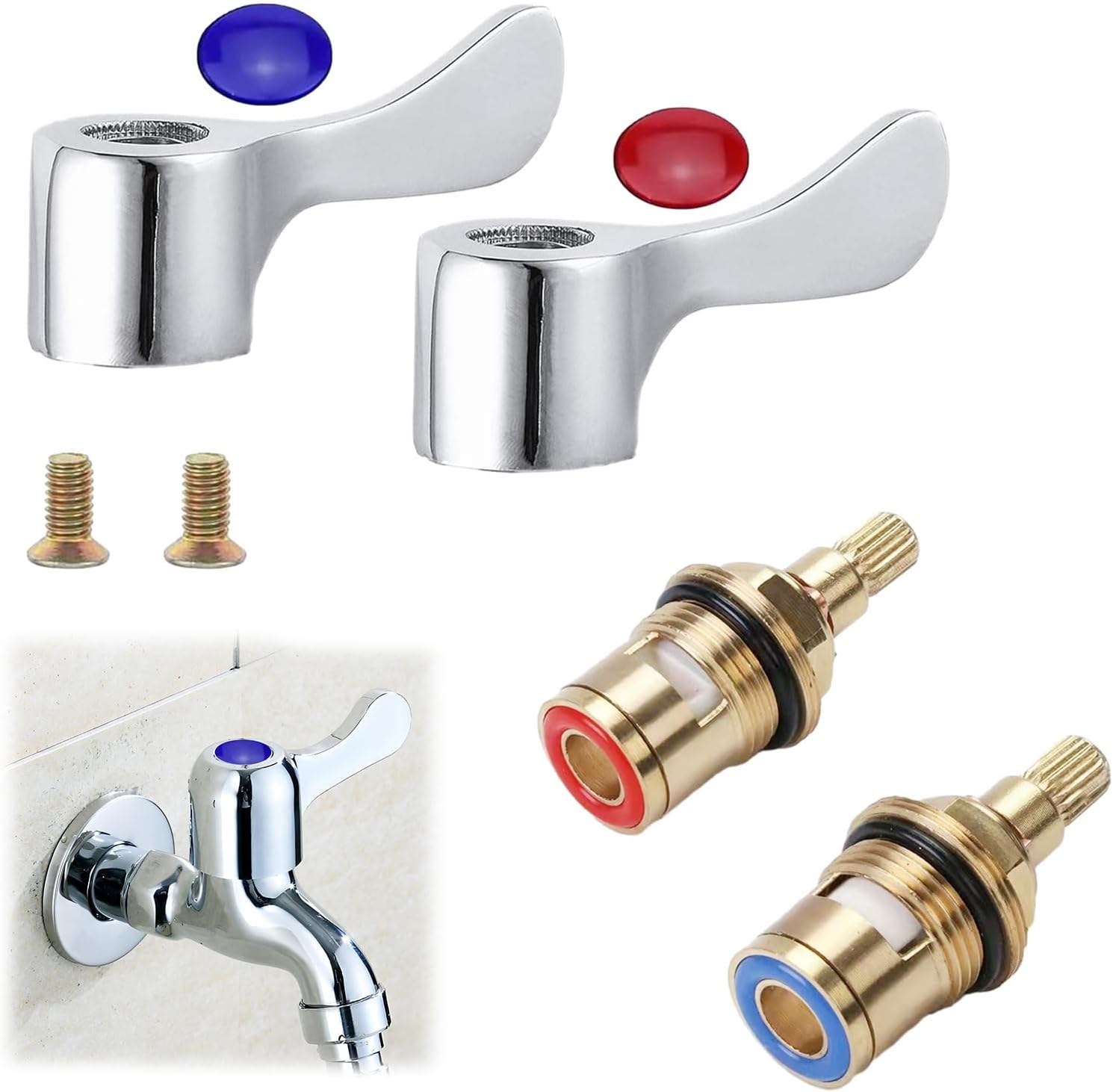 2PCS Replacement Tap Heads Chrome Plated Tap Valves Replacement 1/4 Turn for Mixer Tap Universal
