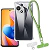 2-in-1 Protective Case and Wrist Strap Compatible with Alcatel V3 Pro 5G Phone Cover with Detachable Lanyard, Anti-Slip Anti-Loss Grip Handle (Clear + Green)