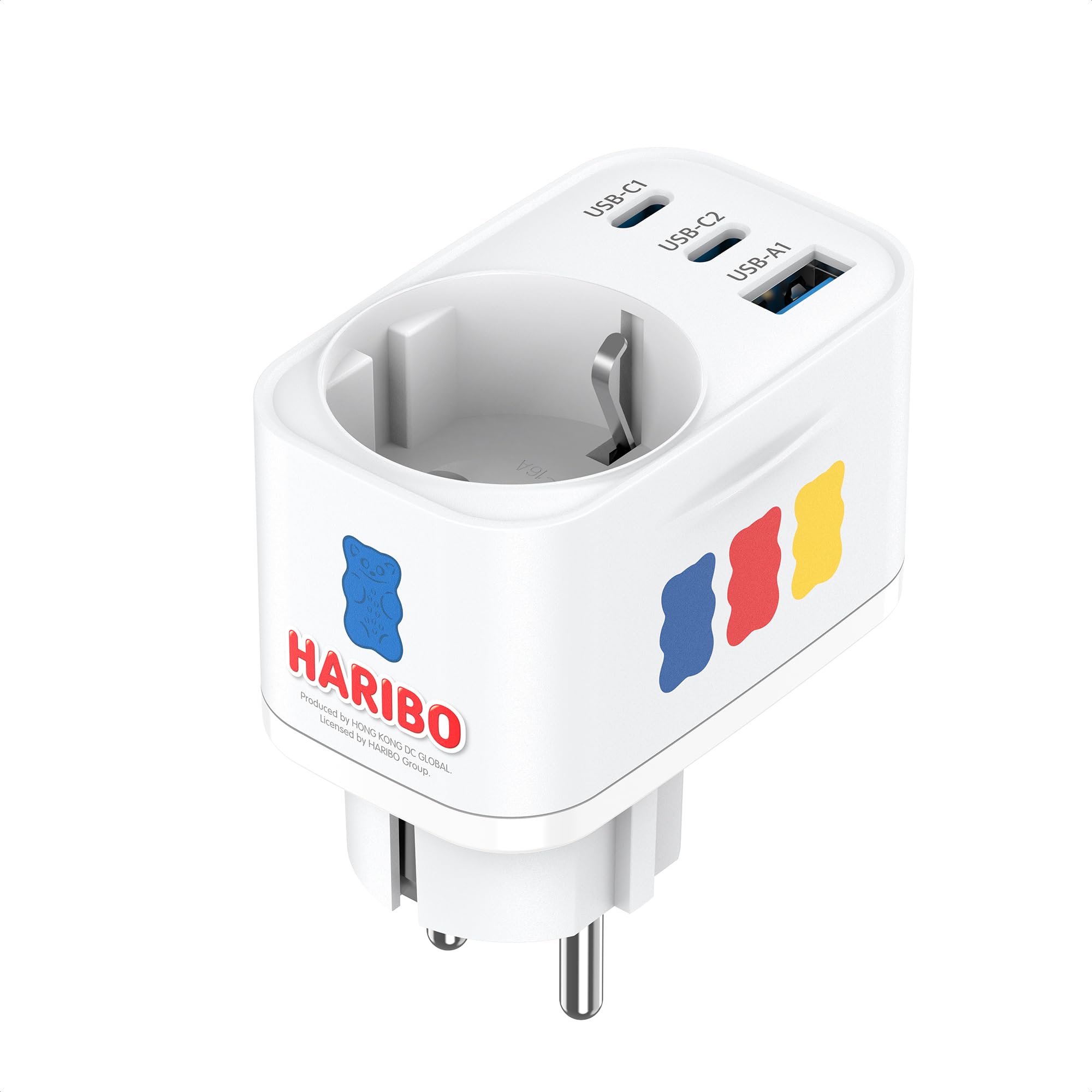 HARIBO 30W Steckdose USB C mit 2X USB-C & 1X USB-A, 4-Port Mehrfachstecker | 3600W Steckdosenadapter USBC Steckdose für Phone und Haushaltsgeräte, Kompakt, Blau