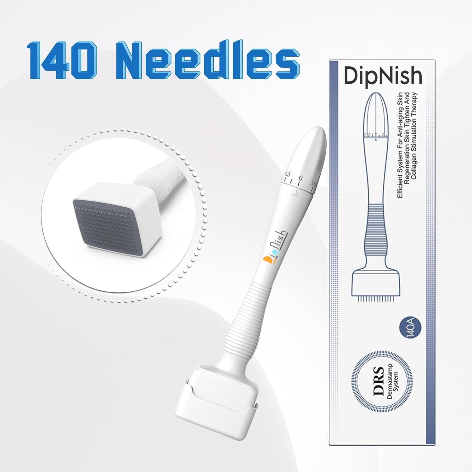 DipNish Derma stamp for Hair Regrowth 140 Titanium Adjustable Micro Needle, Facial Derma Roller with microneedling Kit for Face, Skin Repair & Beard Growth, Reusable derma pen 2