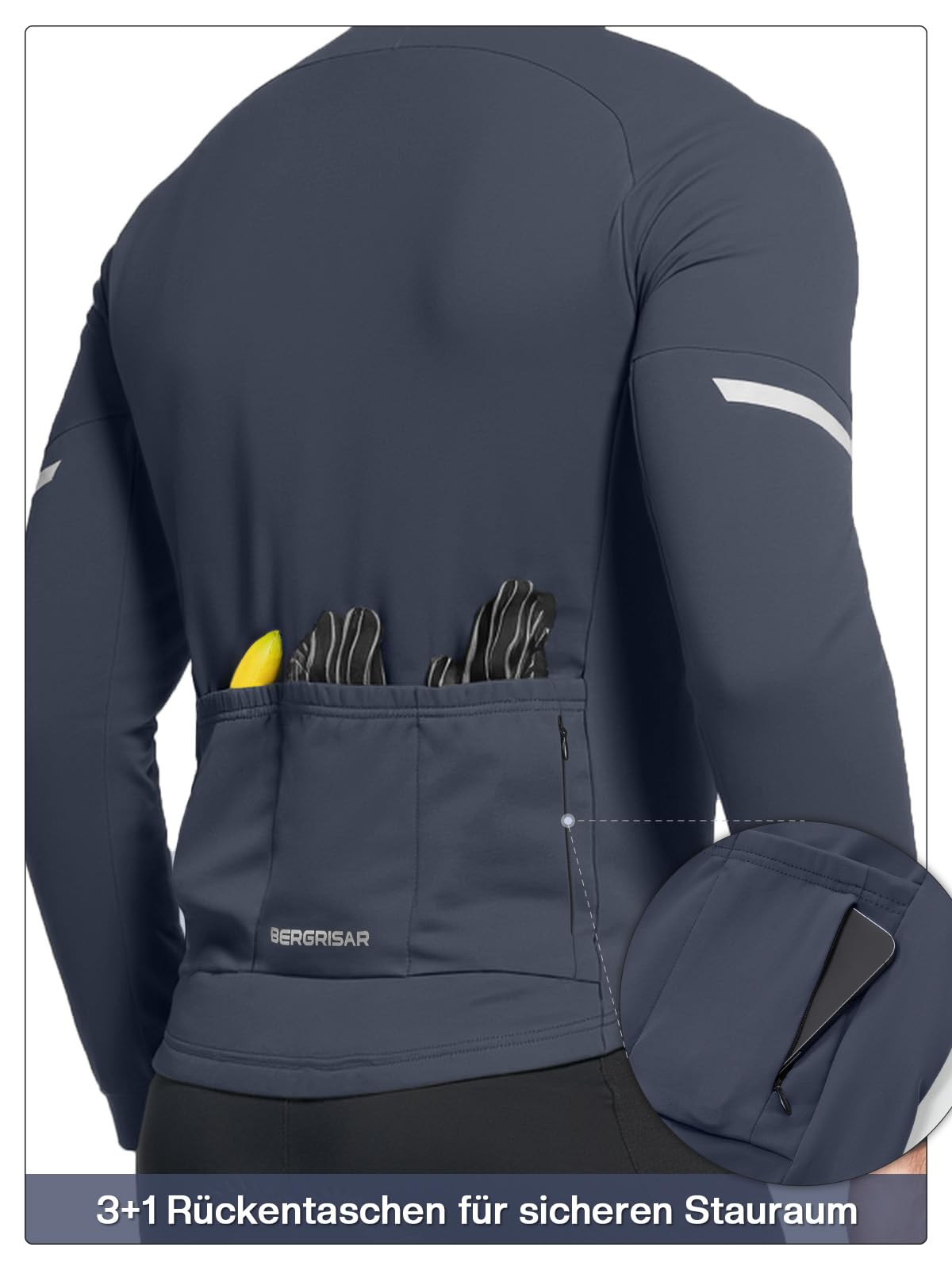 BERGRISAR Maglia da ciclismo in pile, da uomo, a maniche lunghe, per autunno e inverno, termica, elastica