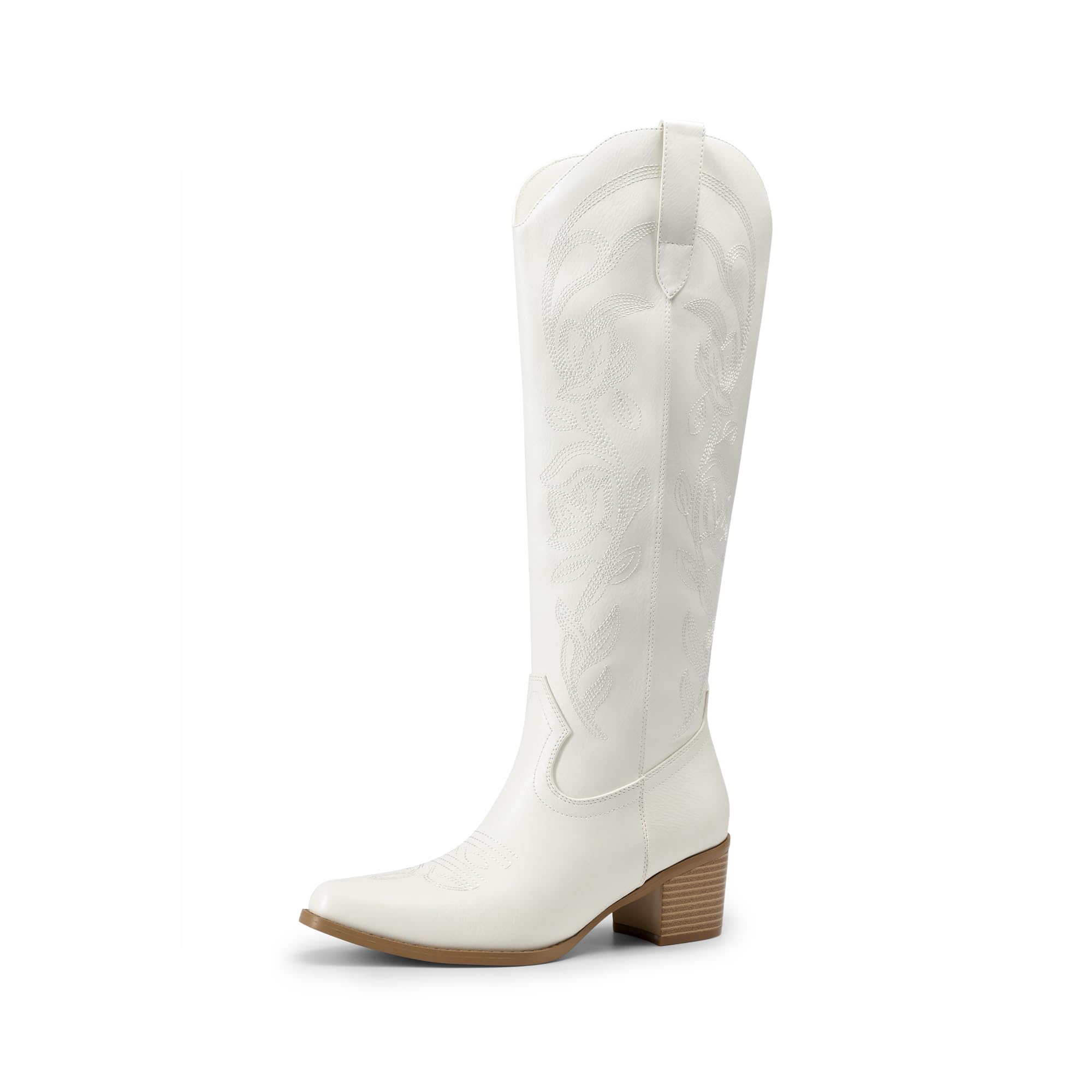 DREAM PAIRS Womens Cowboy Boots Western Comfortable Chunky Heel Square Toe Embroidered Cowgirl Knee High Boots