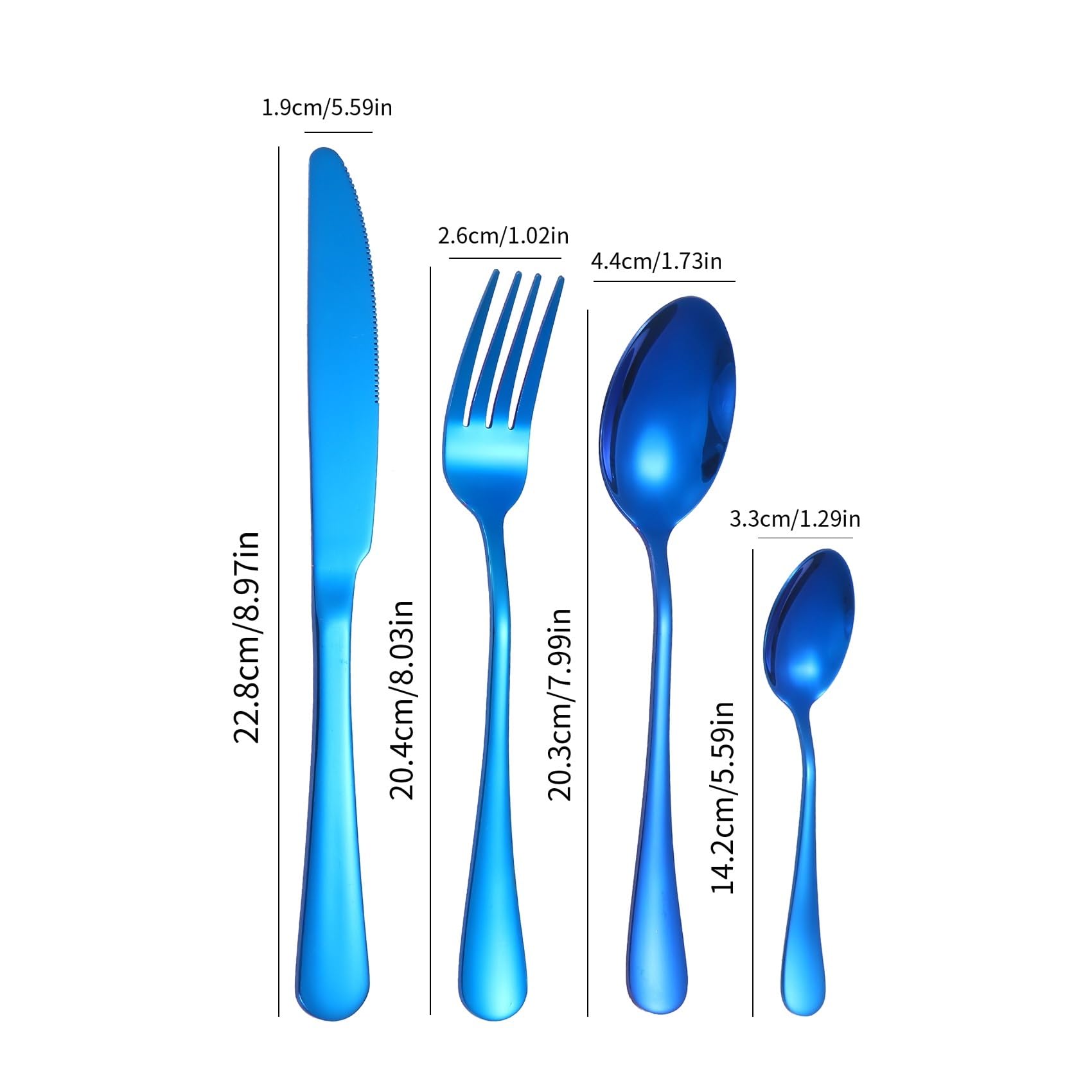 Juego de Cubiertos Juego de 4 cubiertos acero inoxidable: cuchillo, tenedor y cuchara for carne, con mango redondo azul, ideal for restaurantes hoteles