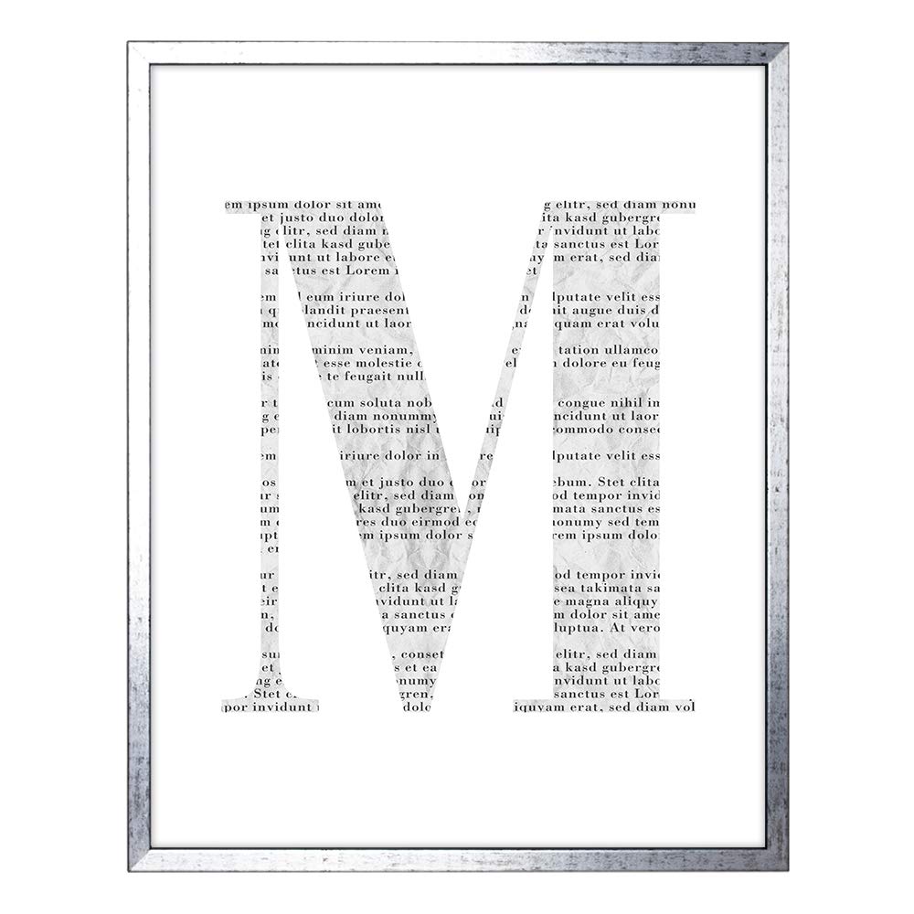 Bildershop-24 Stampa Artistica con Immagine di Giornale Bianco e Nero, Cornice Neo in Nero Argento Antico con poster da parete, Lettera M, 60 x 80 cm