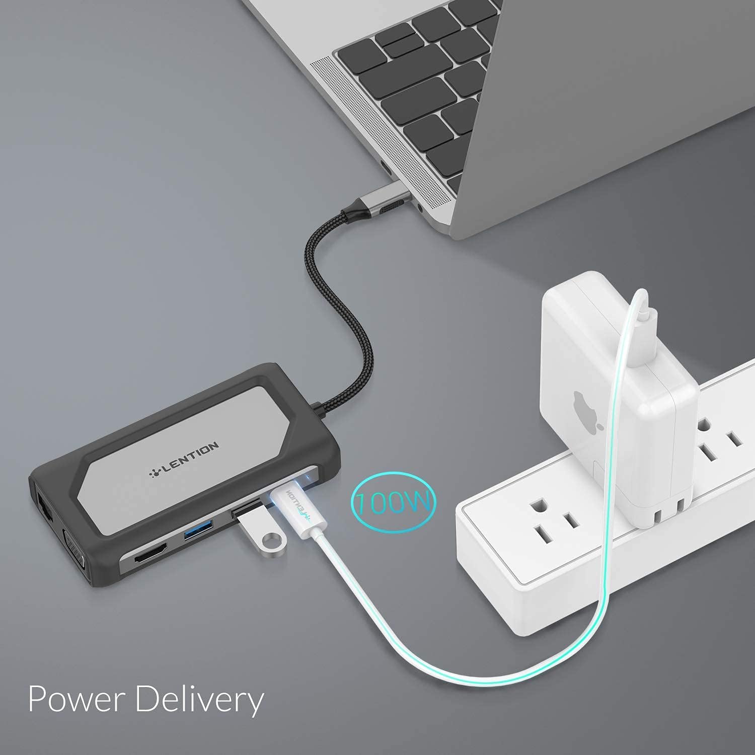 🔥 LENTION USB C Hub with 4K HDMI, VGA, 3 USB 3.0, Gigabit Ethernet, Type C Charging Adapter Compatible 2021-2016 MacBook Pro, New Mac Air/Surface, More, Stable Driver Certified (CB-C75, Space Gray)