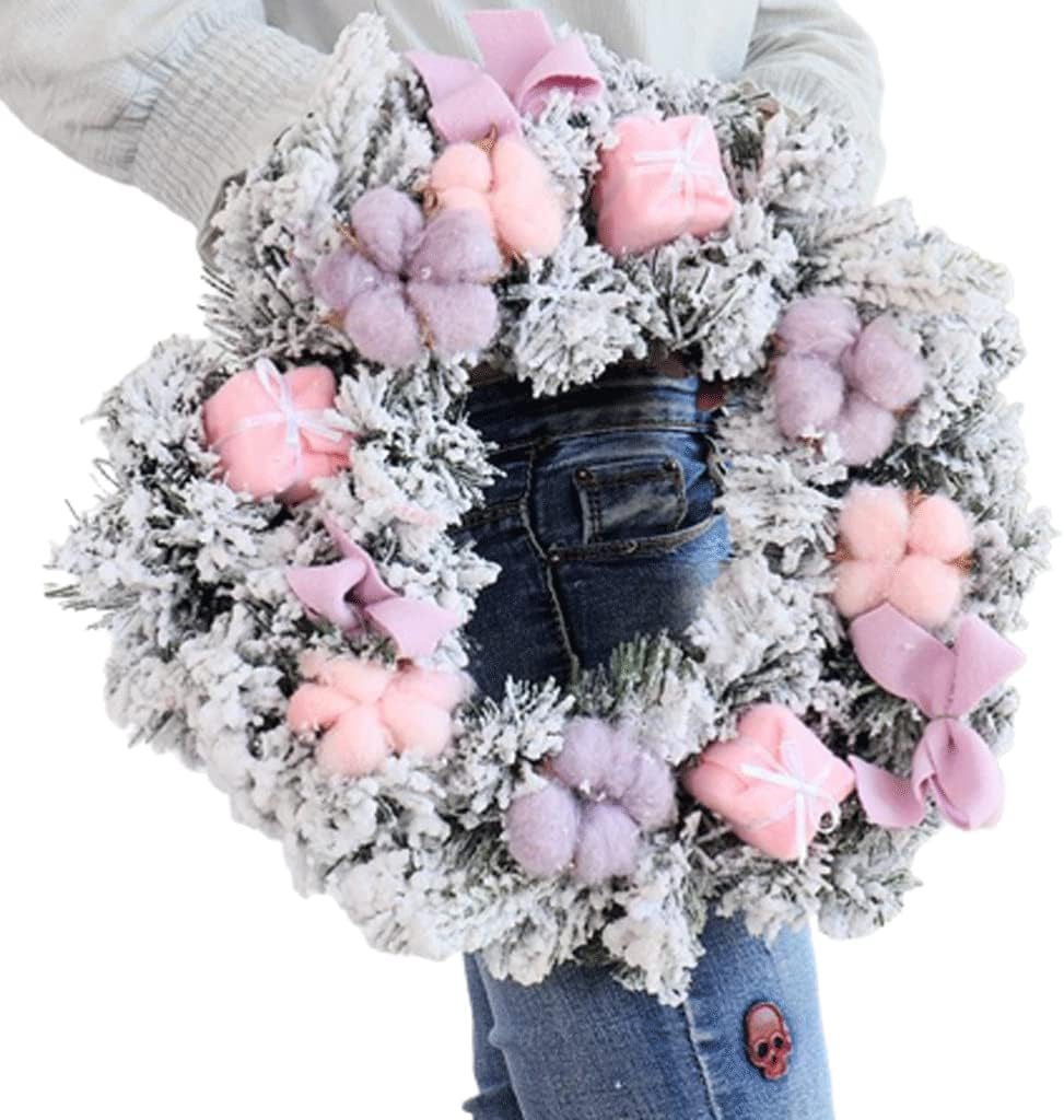 美しく フロッキング秋リースフロントドア用人工ピンククリスマスリース屋外フロントポーチガーランドフェスティバルの雰囲気を作成 多様な