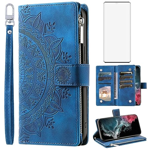 Coque Samsung S22 Ultra 5G avec porte-cartes et film verre trempé 6.8 pouces