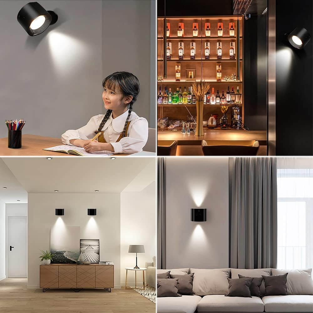 LED Rechargeable Wall Mounted Reading Lights, Lamp with USB Charging Port 3 Color Temperature & Brightness Level, Touch & Remote Control, Dual Light Source for Bedside Corridor