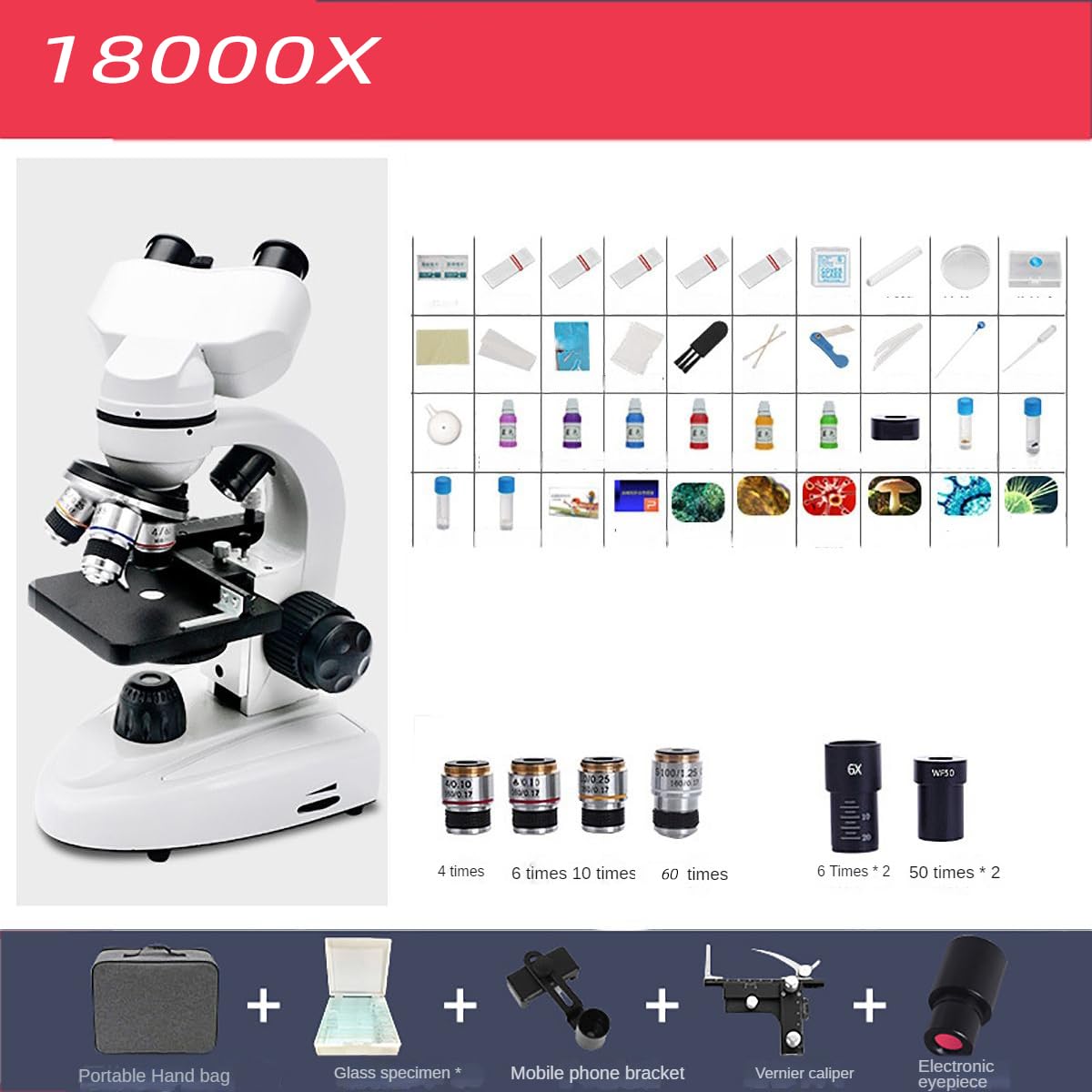 Microscopio Binocular, Microscopio Electrónico para Adultos, 12,000x, Ocular Puede Conectarse A Una Computadora, Teléfono Móvil, Equipo De Laboratorio, Microscopio Biológico Profesional- 18000X