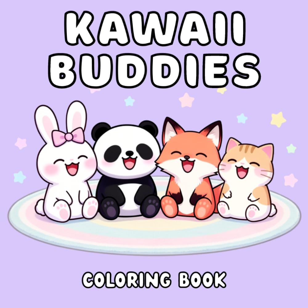 Kawaii Buddies: Easy & Adorable Coloring for Kids, Teens & Adults | Cute Animal Scenes for Relaxing Fun