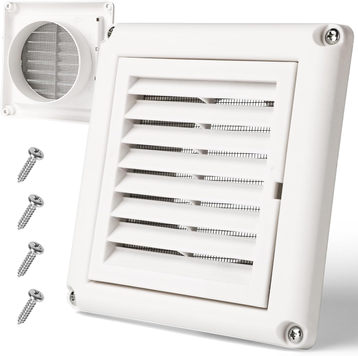 BEWAVE Dryer Vent Cover, Outdoor Exhaust Louvered Air Vent Cover with Screen 4 Screws UV Protection & Easy Installation for 4" Dryer Vent Hose