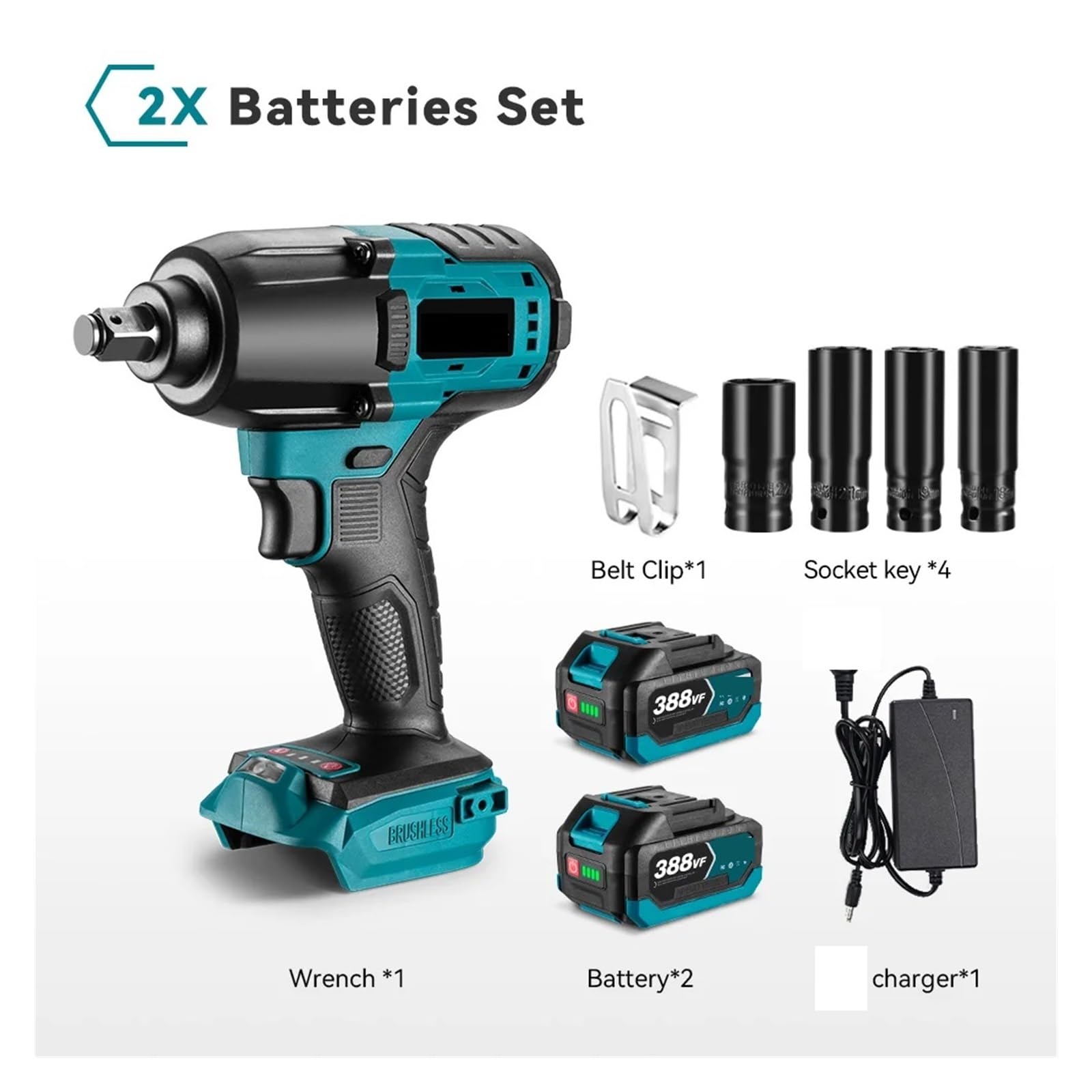 Klucz udarowy 1200N.m Bezszczotkowy Elektryczny Klucz Udarowy 1/2 Cala Akumulatorowy Wkrętak Akumulatorowy Elektronarzędzia Do Akumulatora 18V(2 Battery-Set A)