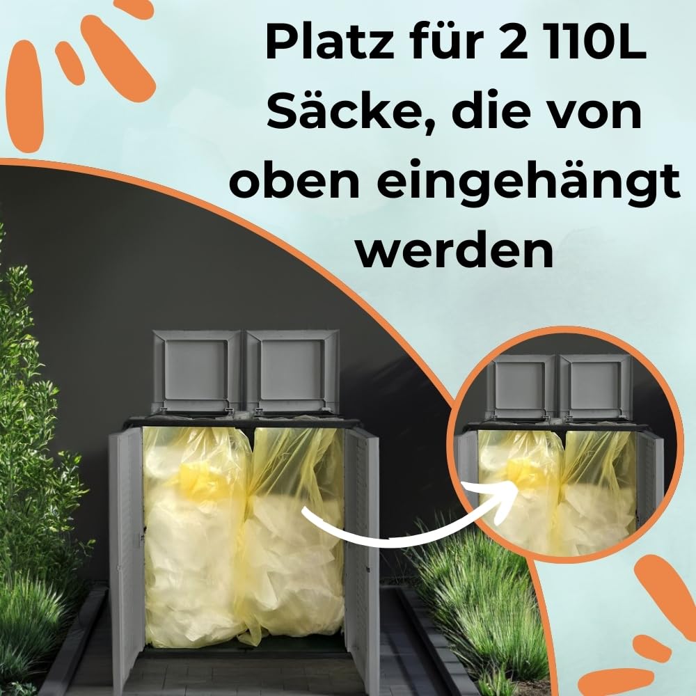 Mülltrennsystem 2Fach Mülltonnenbox 2 Fächer Müllsackständer mit Deckel 2er Garten Schrank Müllbox Trennsystem Müll Abfall & Recycling Sack