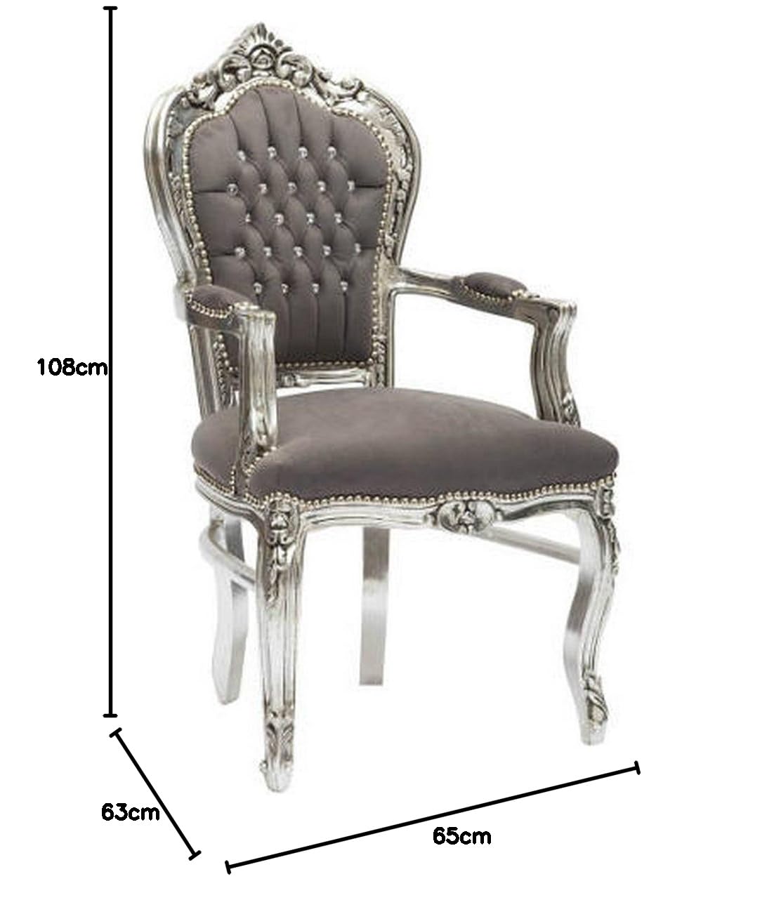 Way Home Store Fauteuil baroque style français Louis XVI Argenté et gris