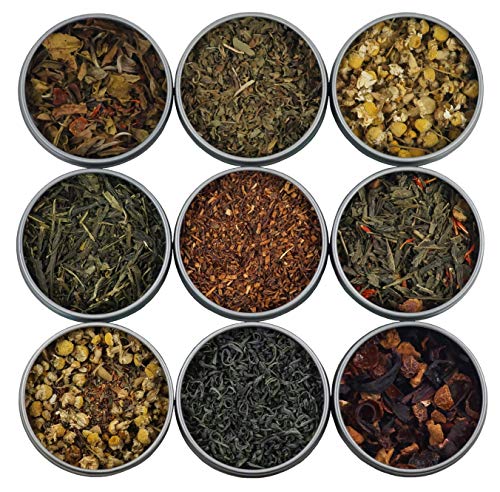 Heavenly Tea Leaves Assorted Tea Sampler, Loose Leaf Tea Sampler, 9 Assorted Loose Leaf Teas & Herbal Tisanes (Approx. 90 Servings) - Variety Pack, Gift Set, Assortment