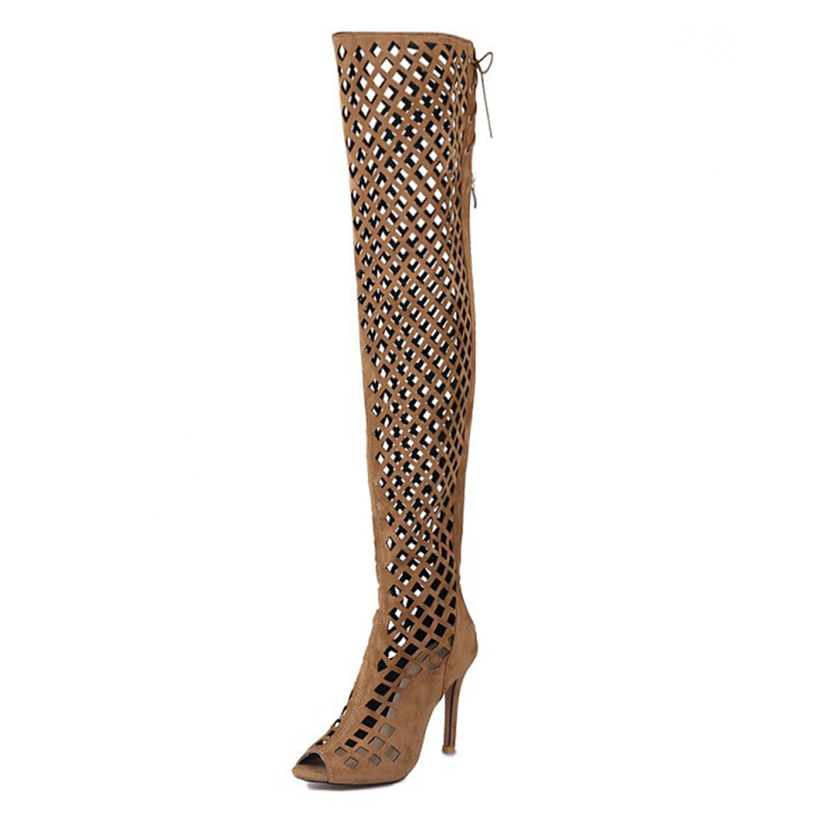 Damskie buty wędkarskie na kolanach Peep Toe Nagie Palce Szpilki Szpilka Hollow Mesh Zamek Błyskawiczny Sznurowadła Klub Nocny Impreza Festiwal Muzyka