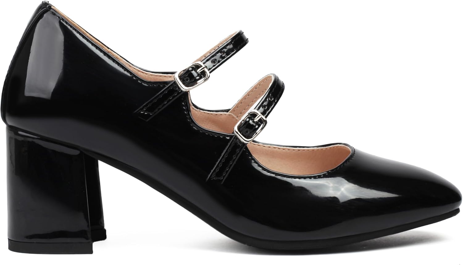 Women's Closed Square Toe Block Heel Mary Jane Double Strap Chunky Patent High Heels Pumps Wedding Office Work Dress Shoes