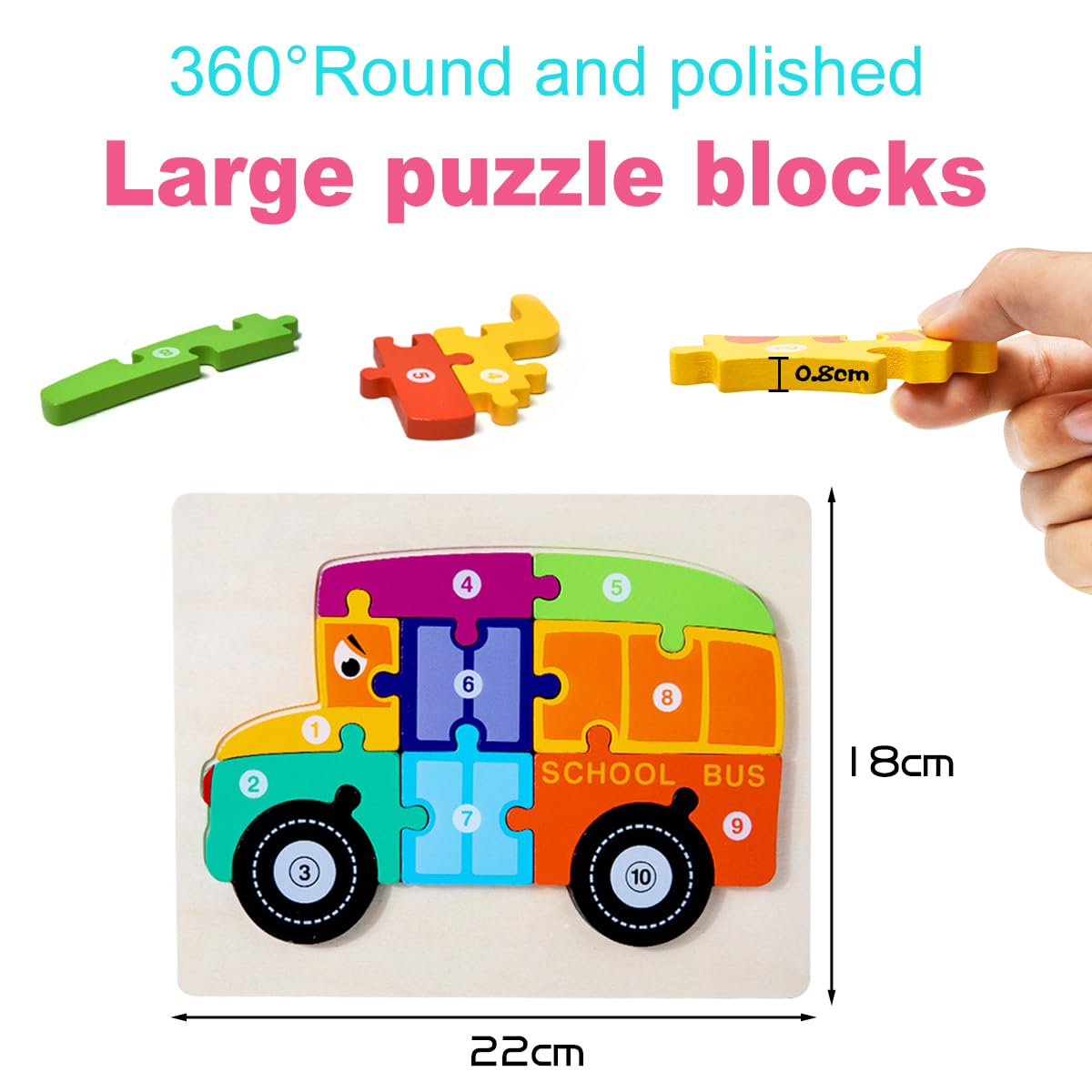 Puzzles en bois Montessori pour enfants 2-4 ans, 4 pièces, cadeau garçons filles dinosaure bateau