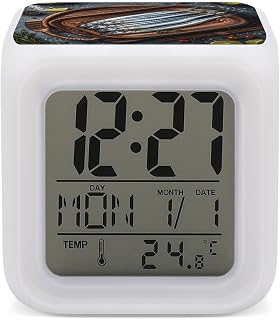 Sardines Digital Alarm Clock with 7 Color Night Light, Temperature Display - Portable LED Clock for Bedroom, Sleep Aid, Travel, Gift