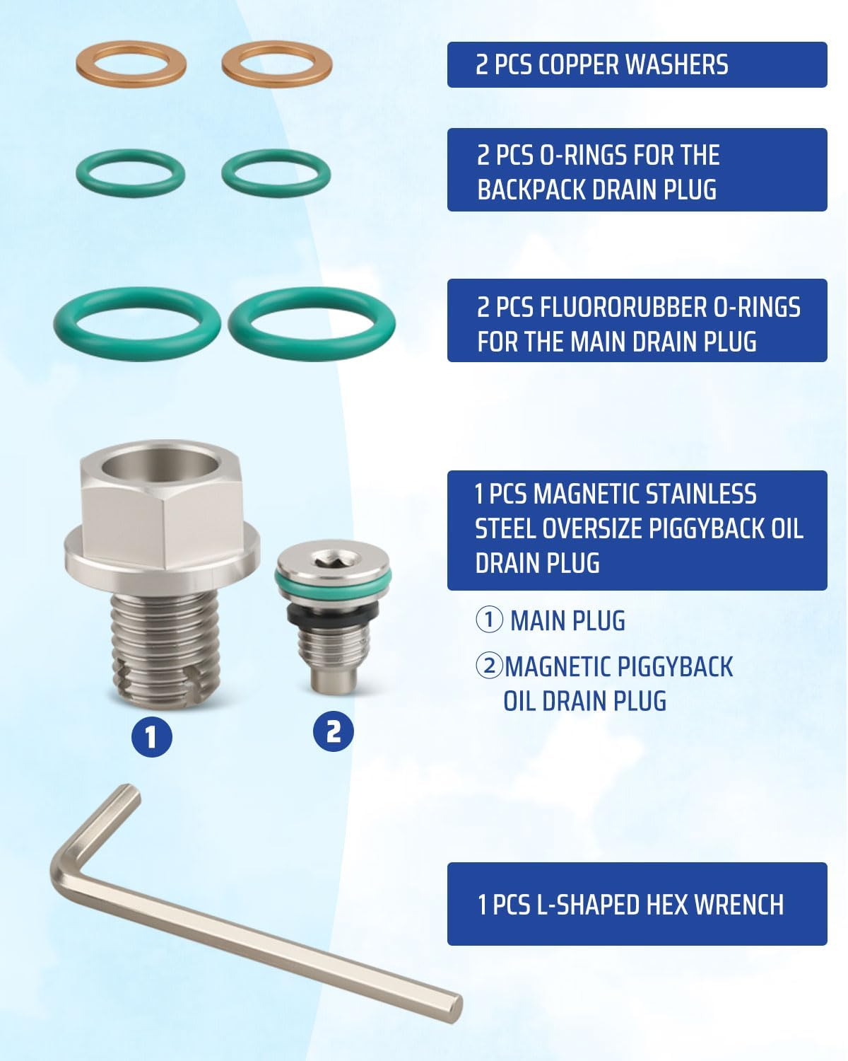 M12.1-1.5 x 15mm Magnetic Oversize Piggyback Oil Drain Plug | Stainless Steel Self Tapping Drain Bolt Fit for Engine Oil Pan Thread Repair Kit with Gasket Washer Tool