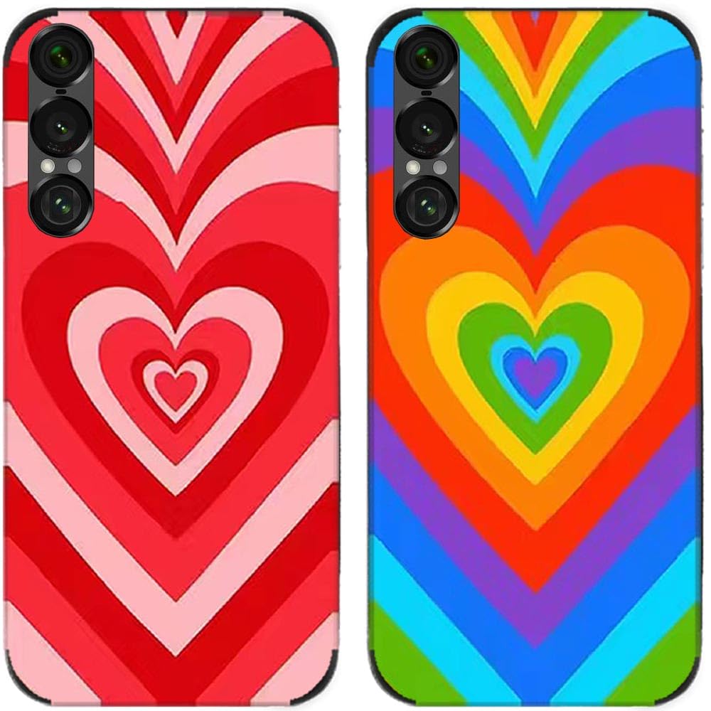 Case For Sony Xperia 1 VII / 1VII / 1-VII,Colorful Love Heart Printed Durable Degradable TPU Silicone Gel Thin Back Phone Case Cover,2 Pcs/lot