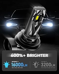 NOVSIGHT H11 H8 H9 LED Fog Light Bulbs - 400% Super Brighter 6500K Cool White, Fanless Light, 1:1 Size Perfect Low Beam, Plug and Play, Automotive Fog Lights Replacement